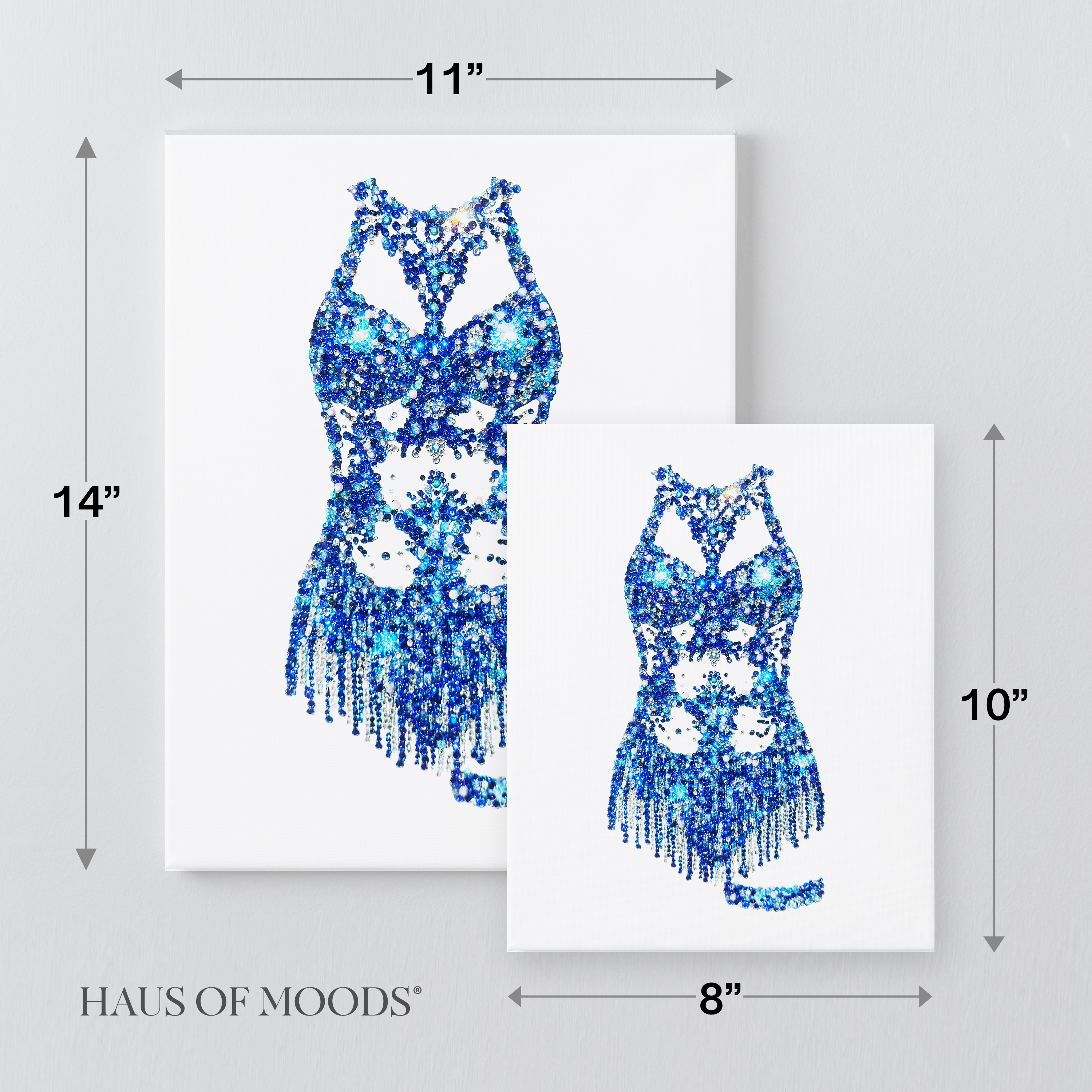 DIY bedazzle canvas kit size comparison showing the 8x10 and 11x14 options side by side