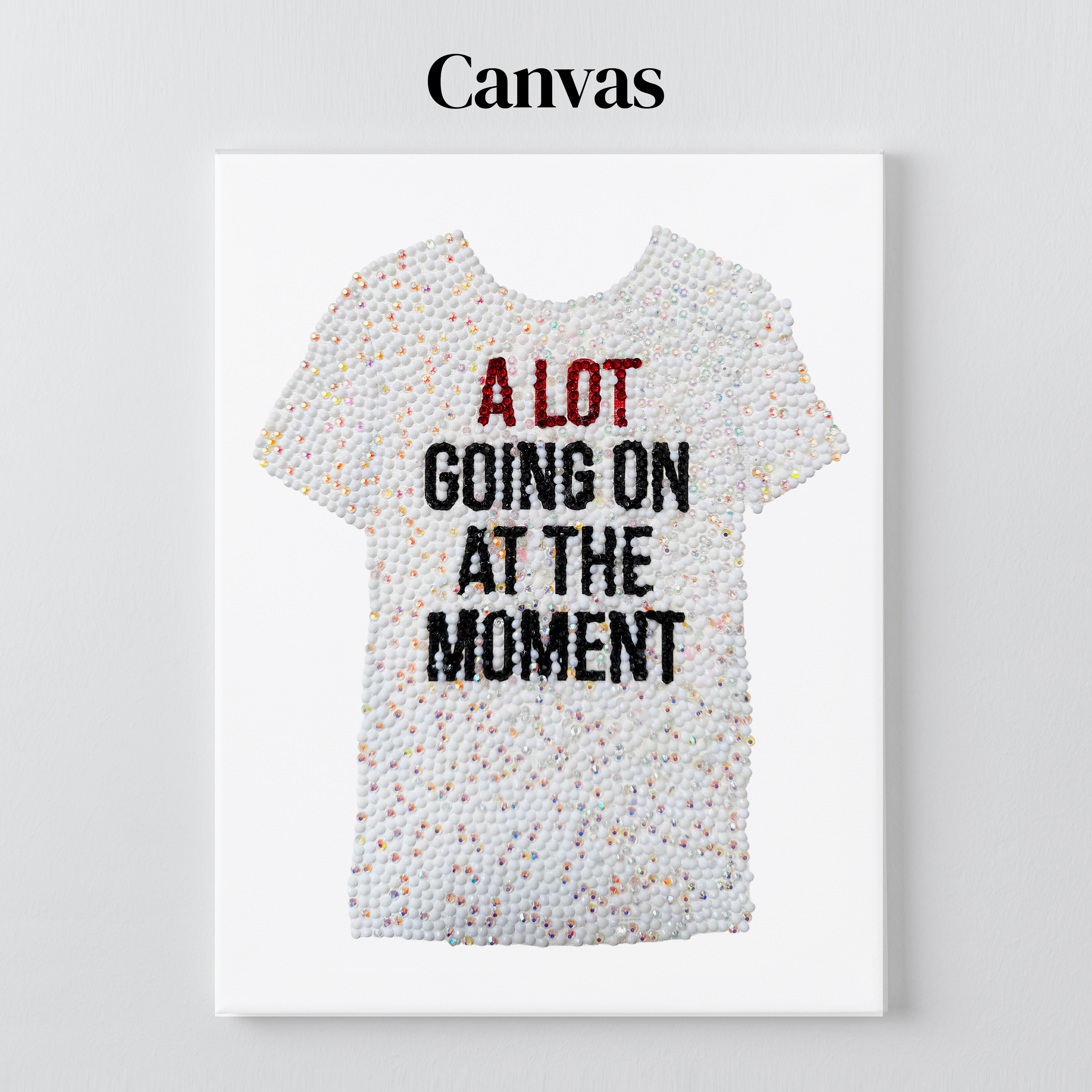 Red era slogan tee rhinestone art on a stretched canvas with a 5/8 inch pine frame