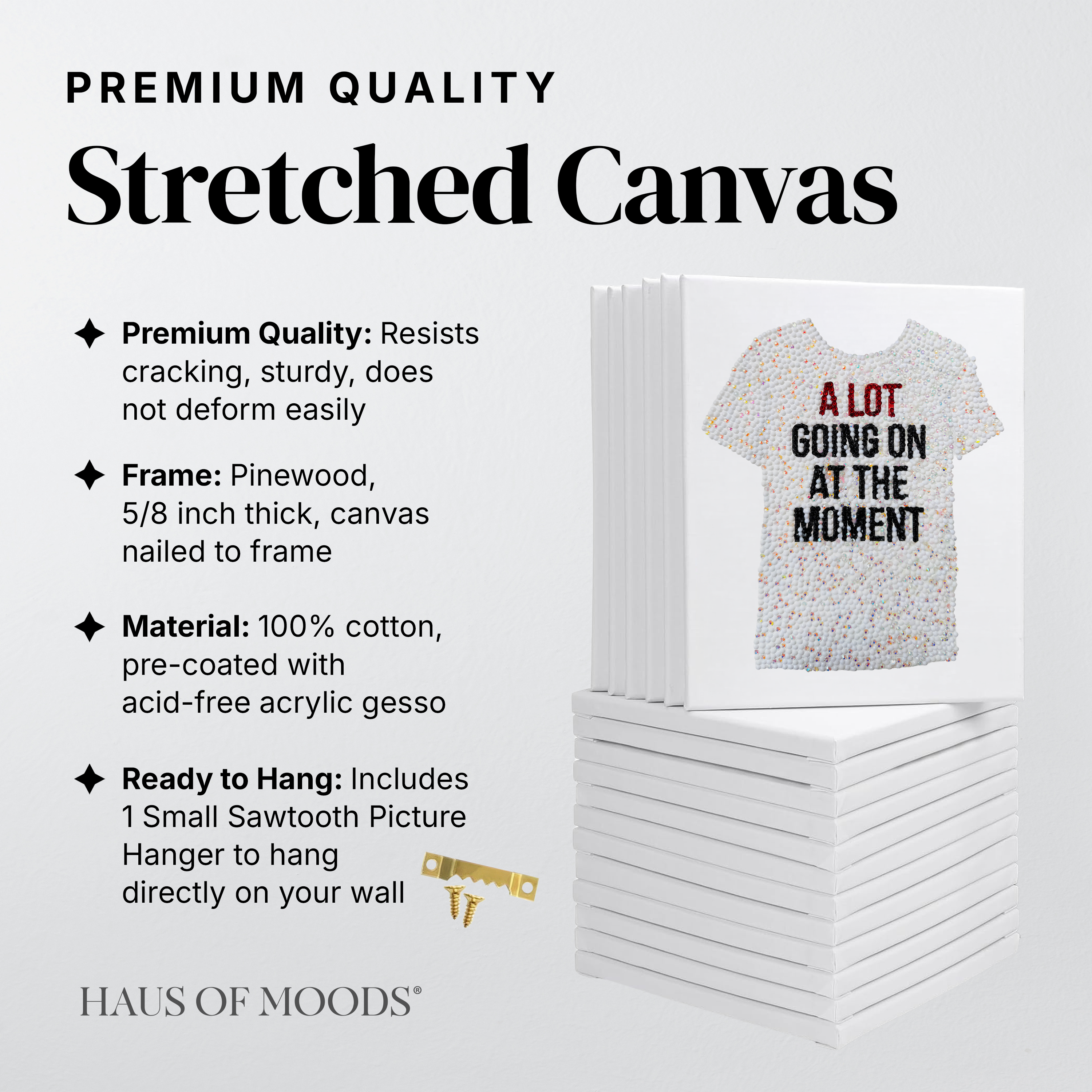 Red era slogan tee stretched canvas rhinestone kit, angled view