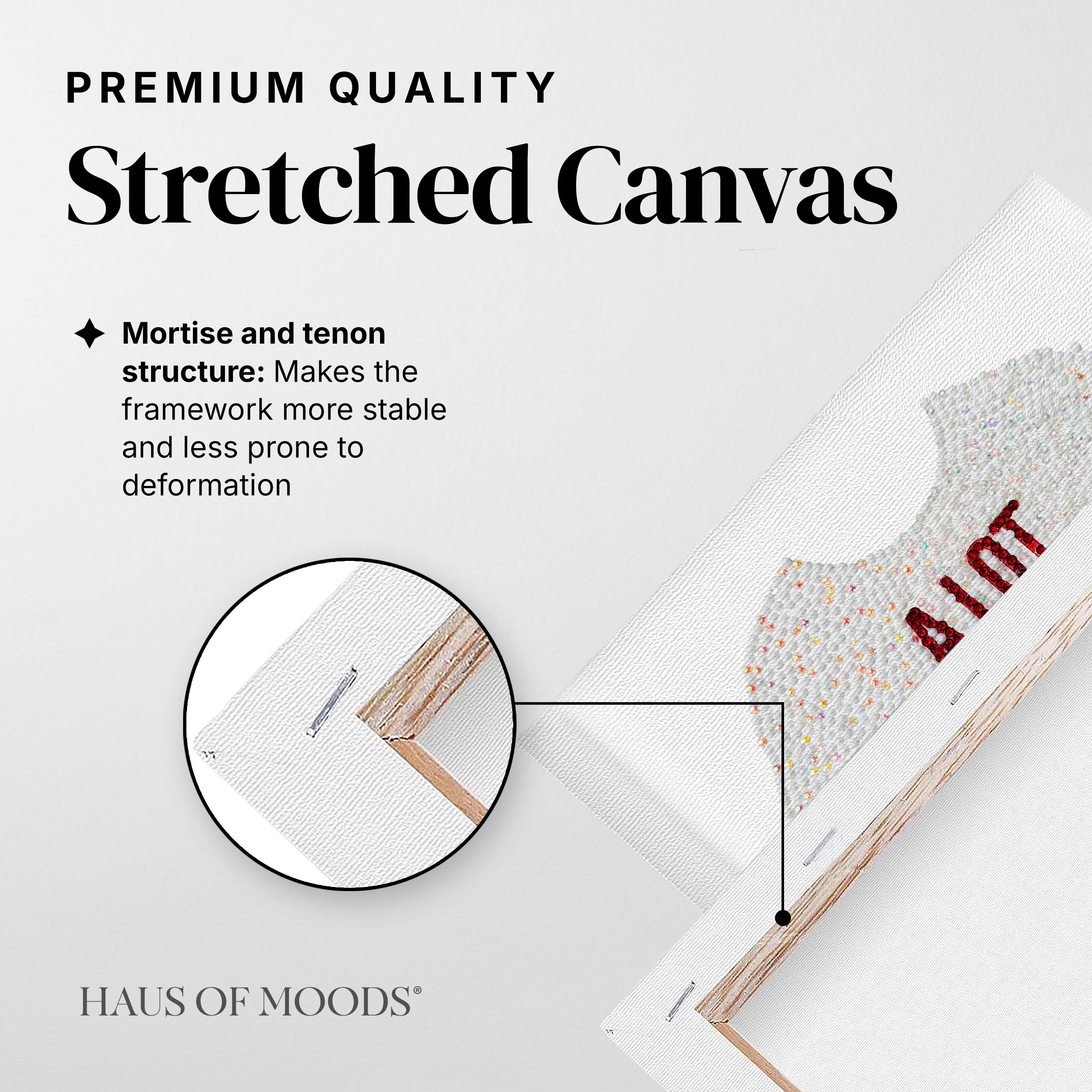 Red era slogan tee stretched canvas rhinestone kit, close detail