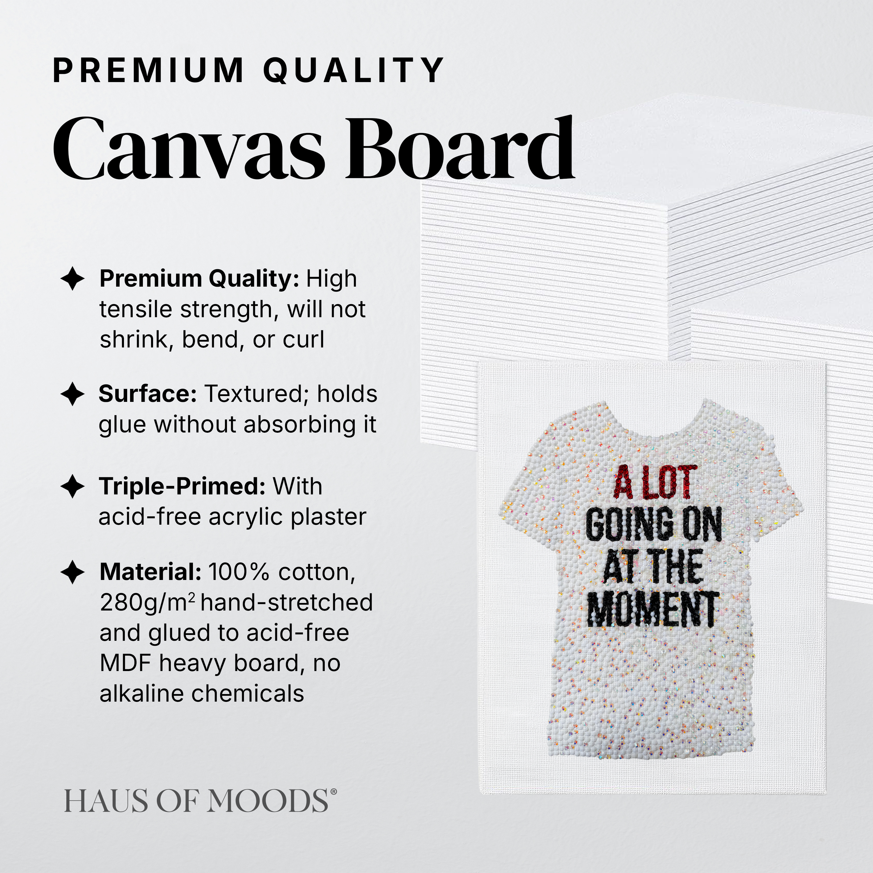 Red era slogan tee canvas board rhinestone kit, angled view