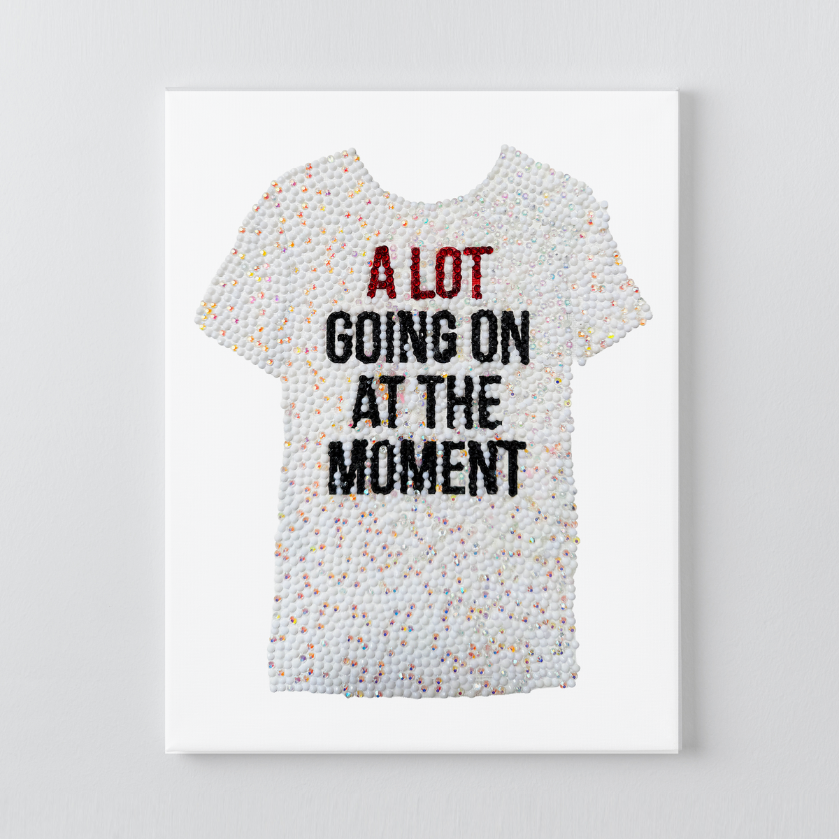 Red era slogan tee DIY rhinestone canvas kit, finished white, black and red design