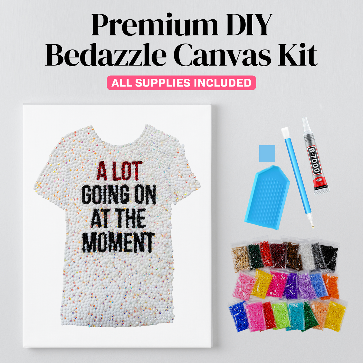 Red era slogan tee rhinestone canvas kit, angled view