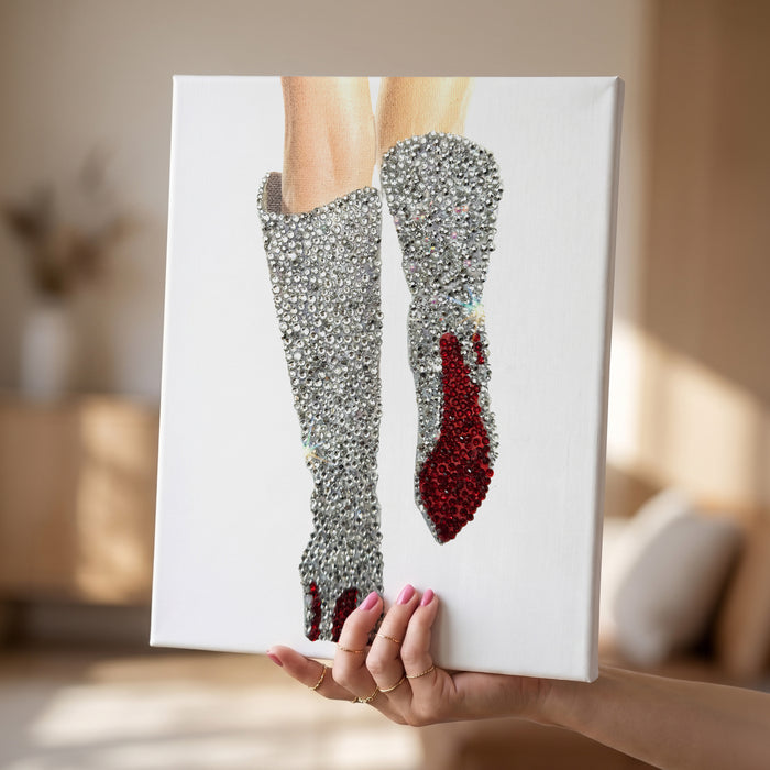Lover Silver Boots DIY Bedazzle Rhinestone Canvas Kit