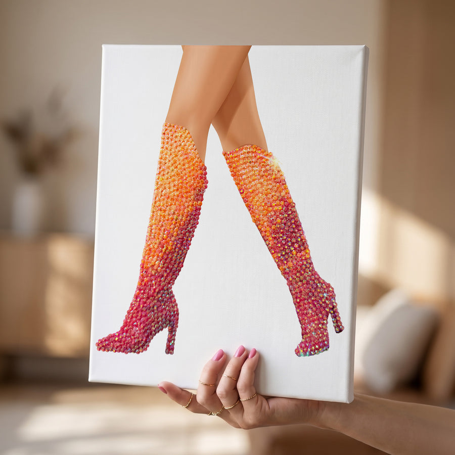 Lover Orange + Pink Boots DIY Rhinestone Canvas Kit | Taylor Inspired
