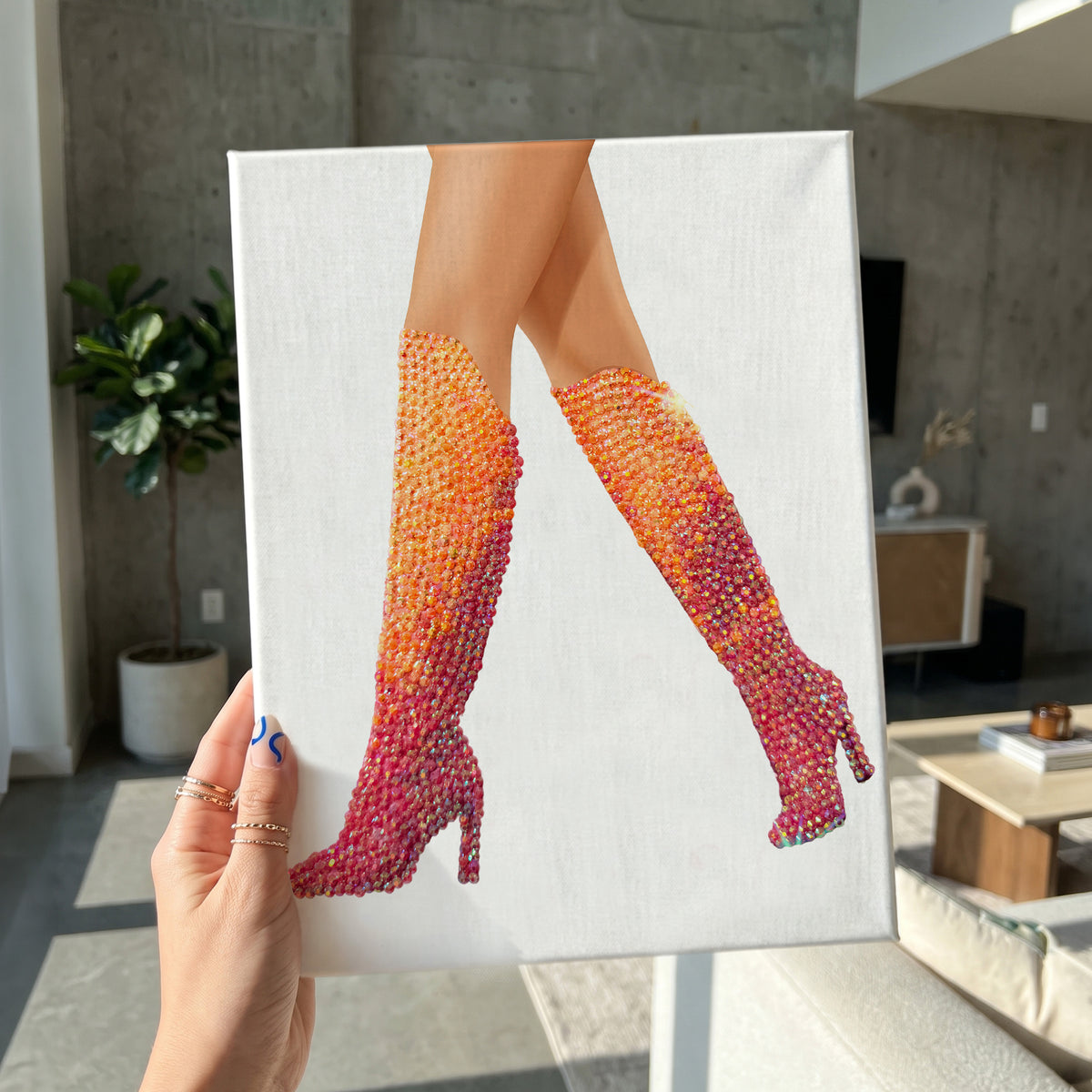 Lover Orange + Pink Boots DIY Rhinestone Canvas Kit | Taylor Inspired