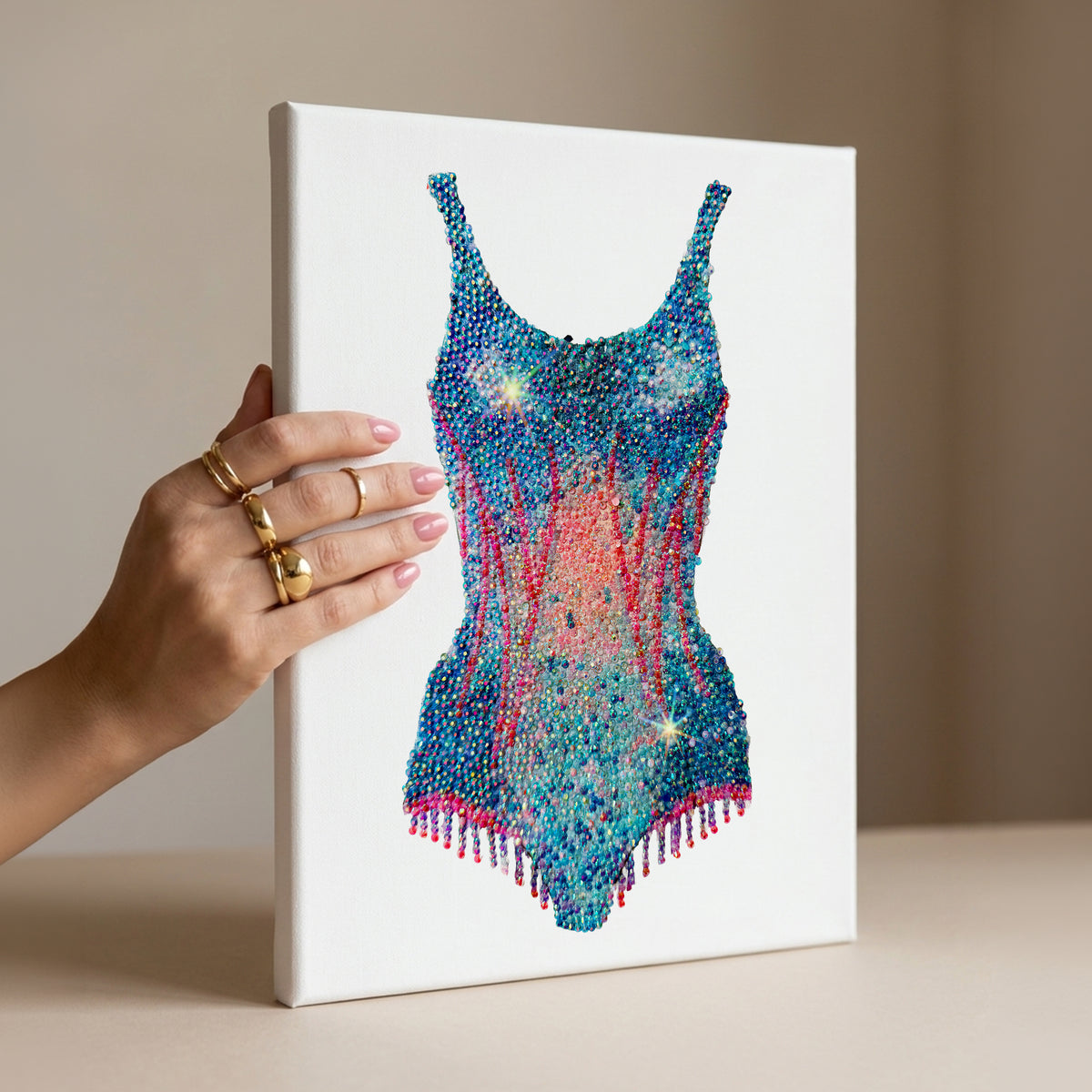 Haus of Moods Lover Pink and Blue Bodysuit DIY rhinestone canvas craft kit, featuring a Taylor-inspired design on scene-07.