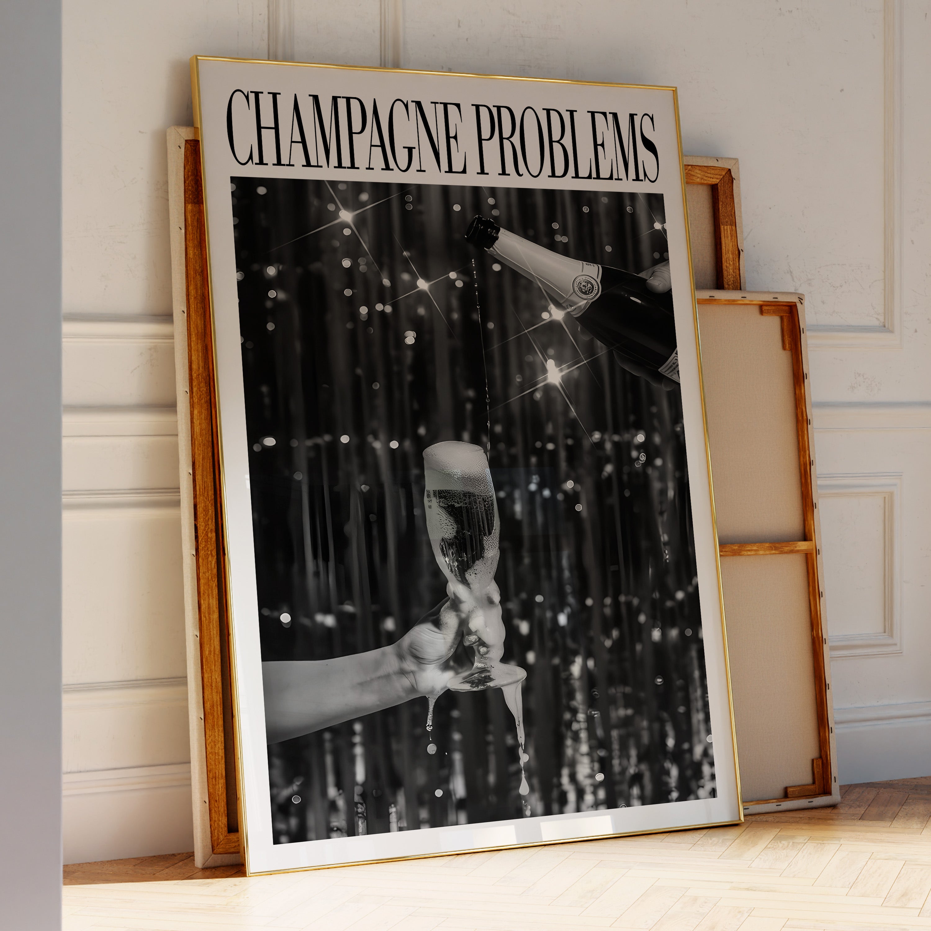 Champagne Problems Champagne Overflow Print Black & White - Haus Of Moods