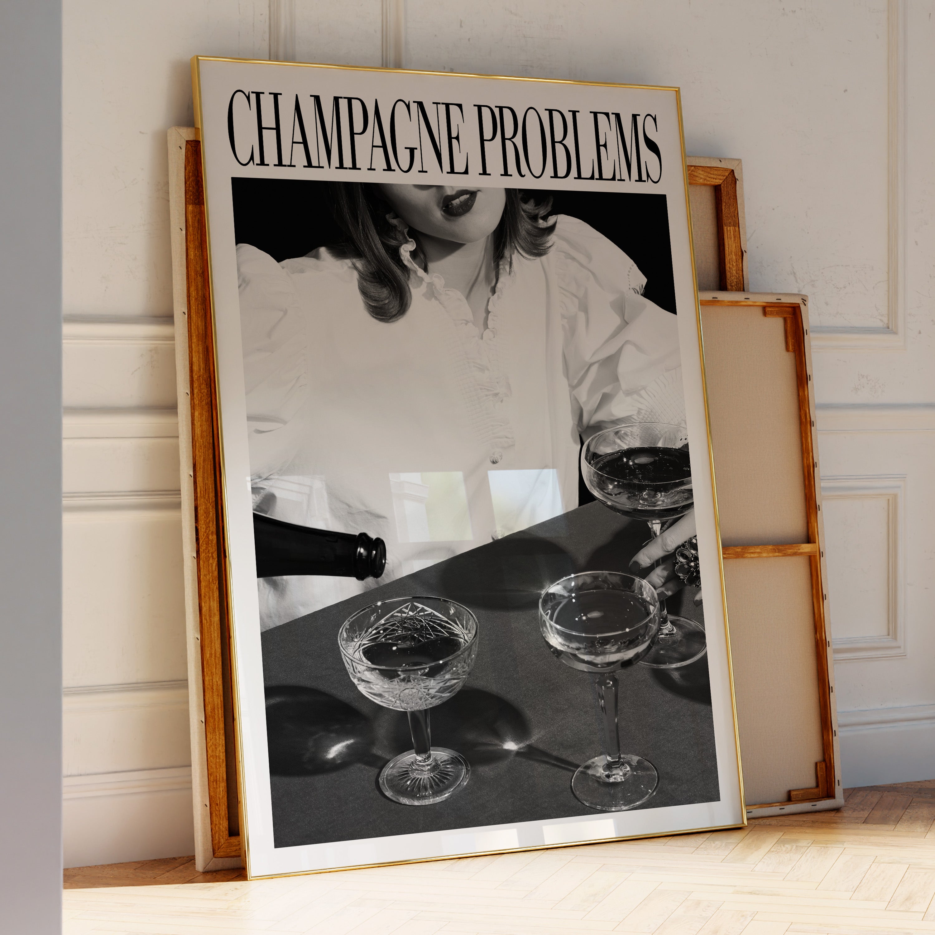 Champagne Problems Pouring Print Black & White - Haus Of Moods