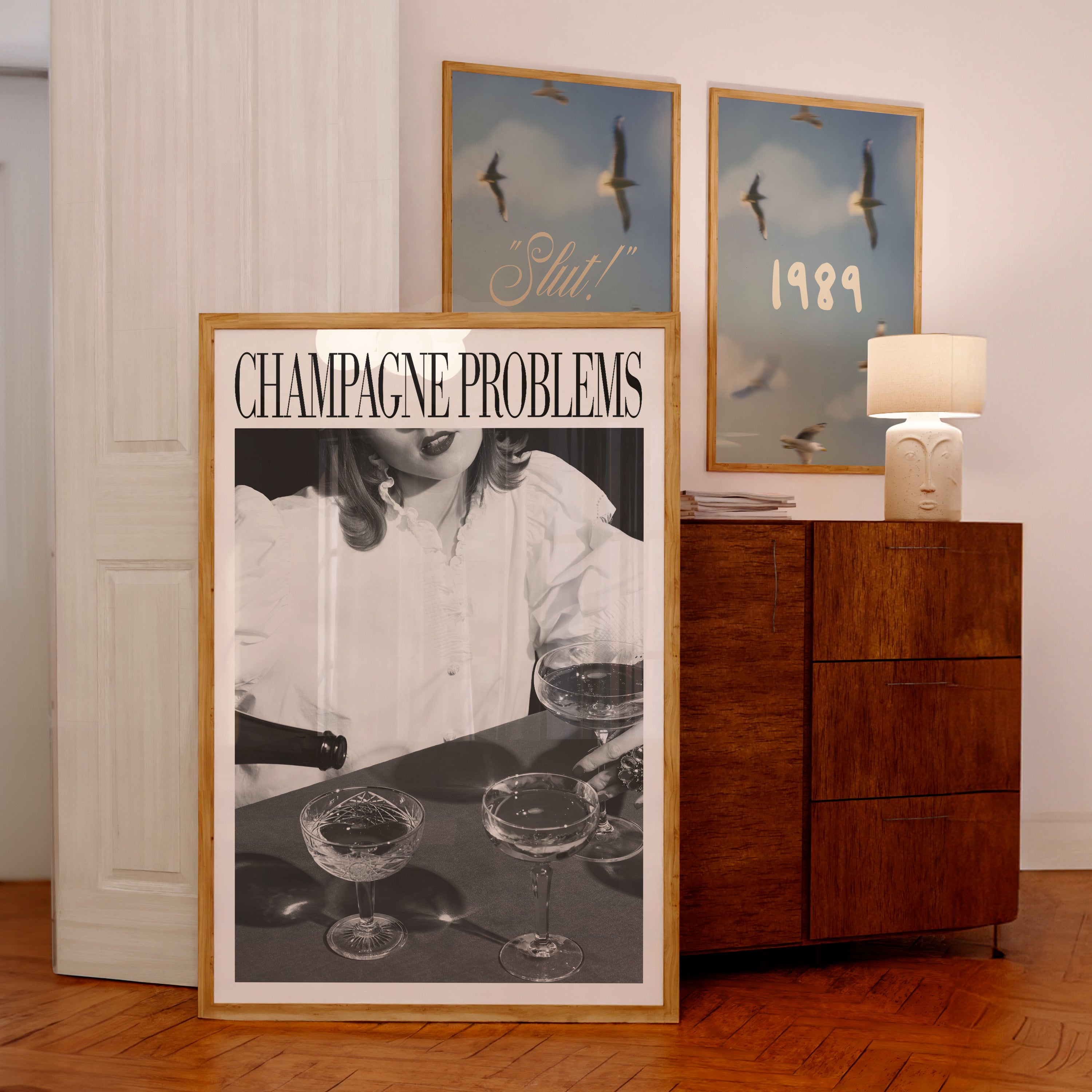 Champagne Problems Pouring Print Black & White