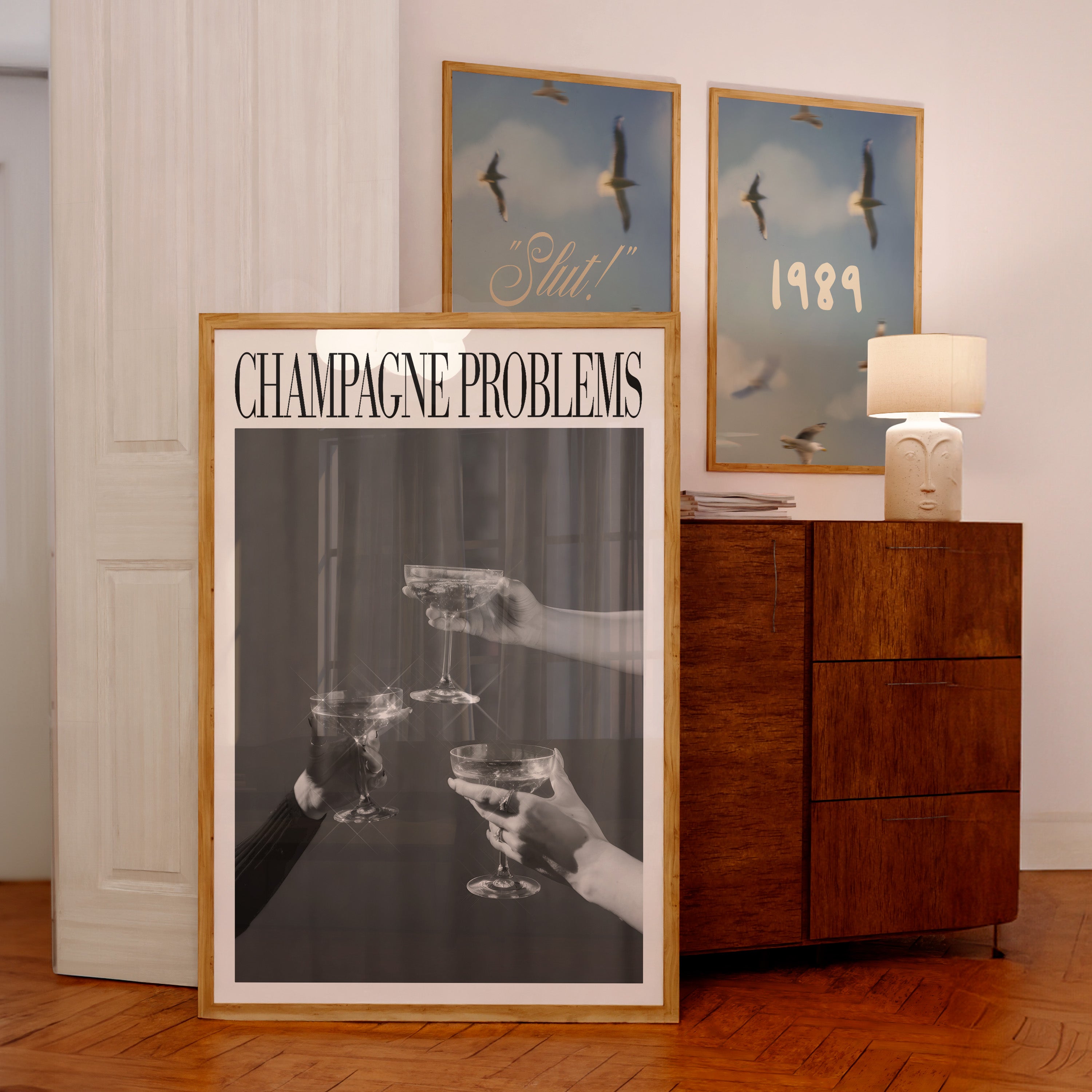 Champagne Problems 3 Cheers Print Black & White