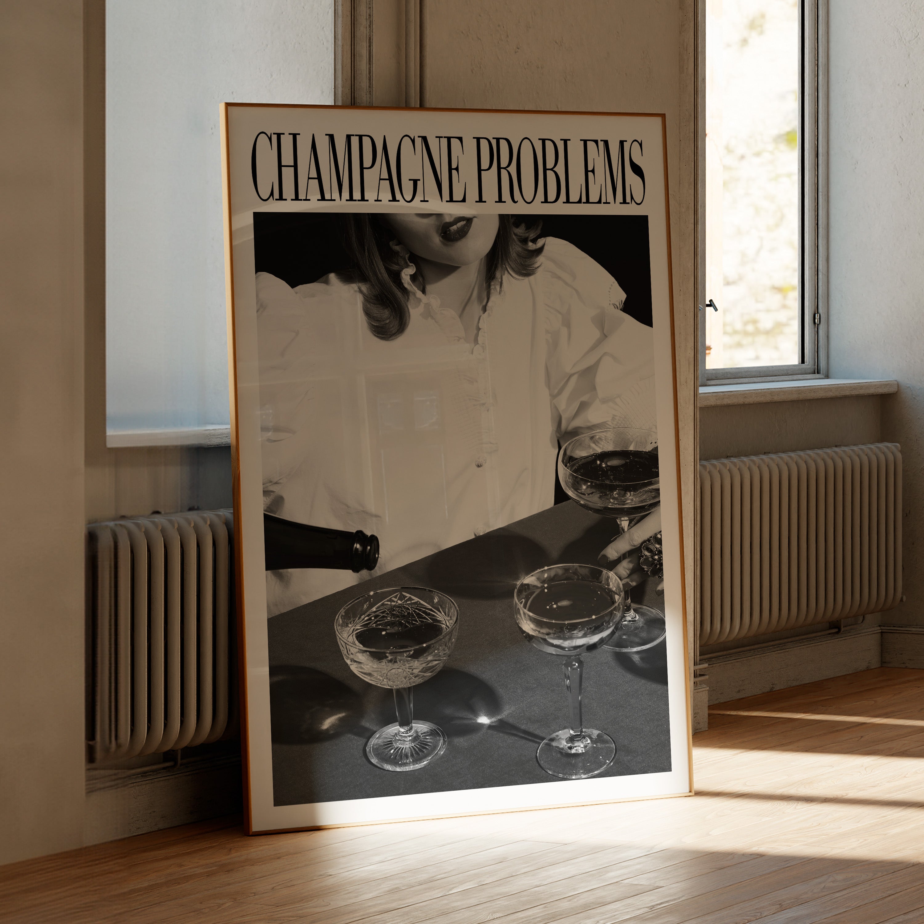 Champagne Problems Pouring Print Black & White