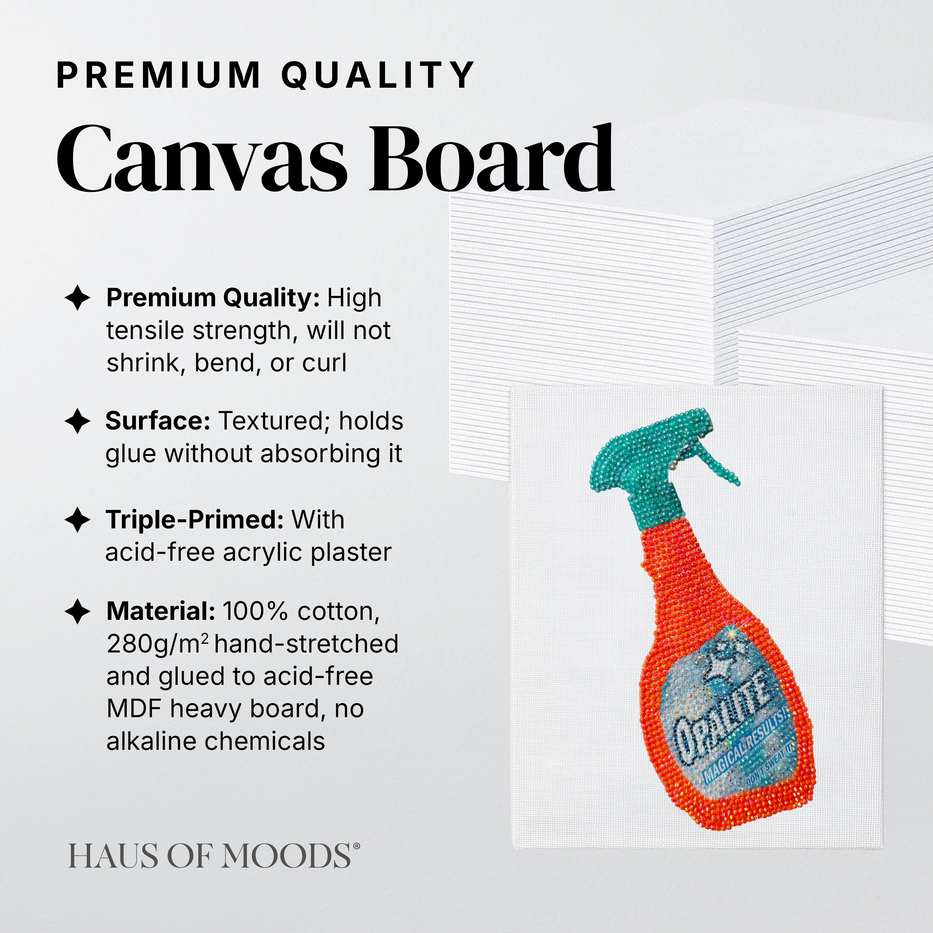 Opalite spray bottle canvas board rhinestone kit, angled view