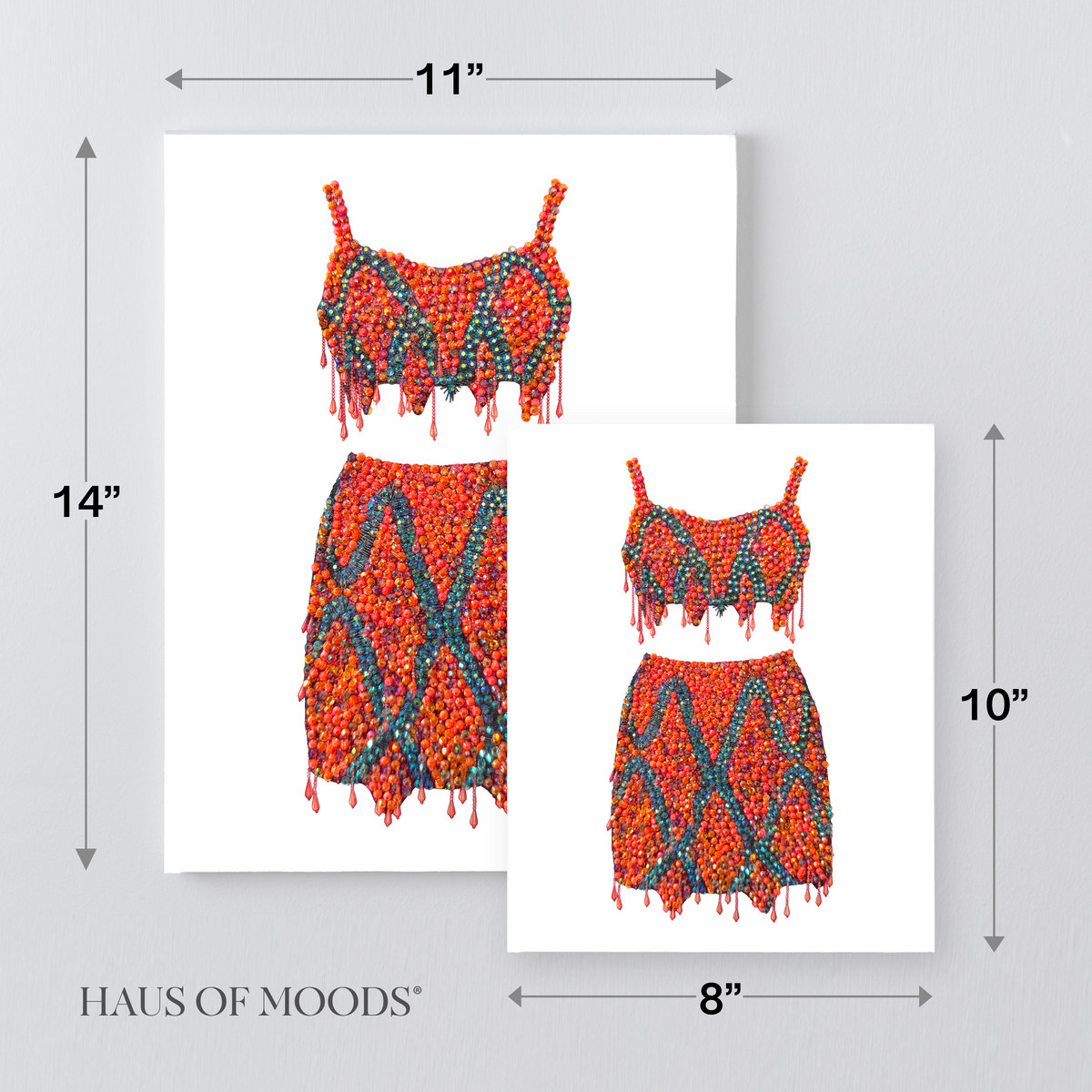1989 orange two-piece bedazzle canvas kit size comparison, 8x10 and 11x14