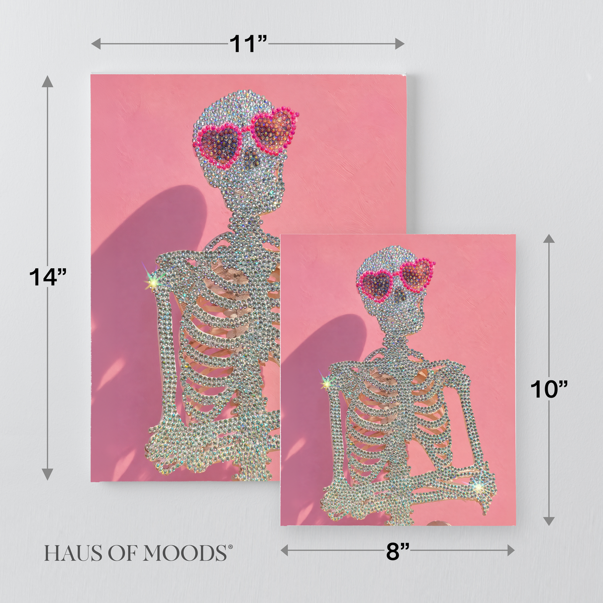 Pink Skeleton in Heart Sunglasses DIY Rhinestone Canvas Kit | Halloween Bedazzle Wall Art