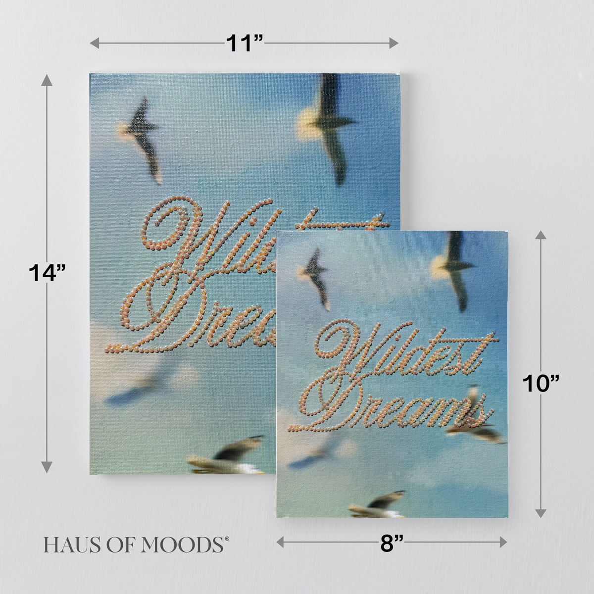 Wildest Dreams bedazzle canvas kit size comparison, 8x10 and 11x14