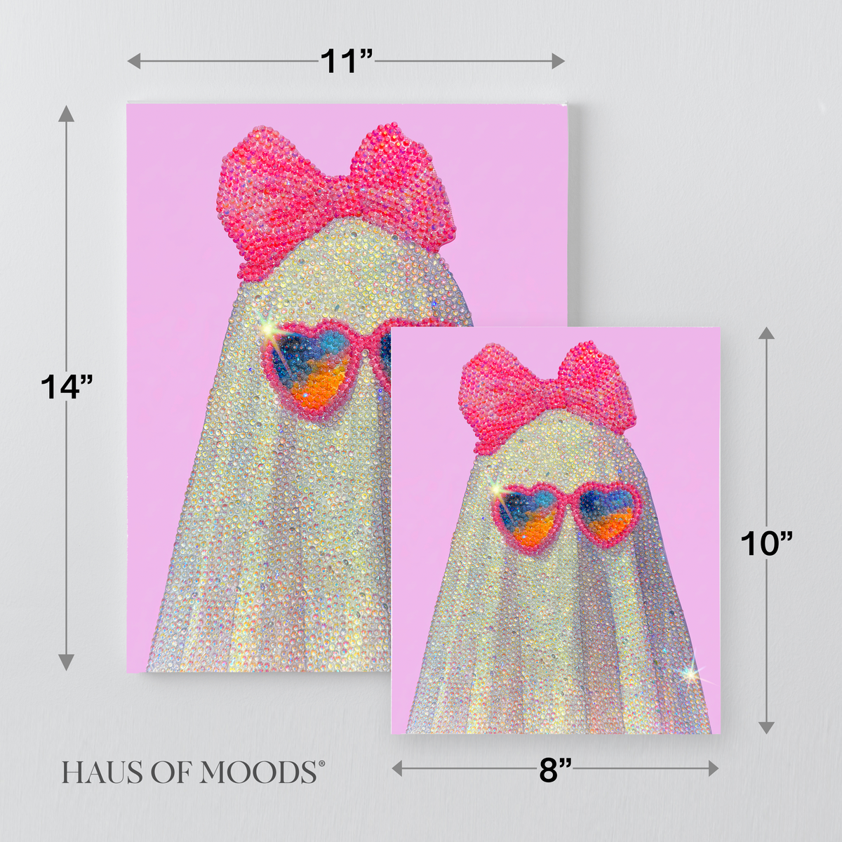 Pink Bow Ghost in Heart Sunglasses DIY Rhinestone Canvas Kit | Halloween Bedazzle Wall Art