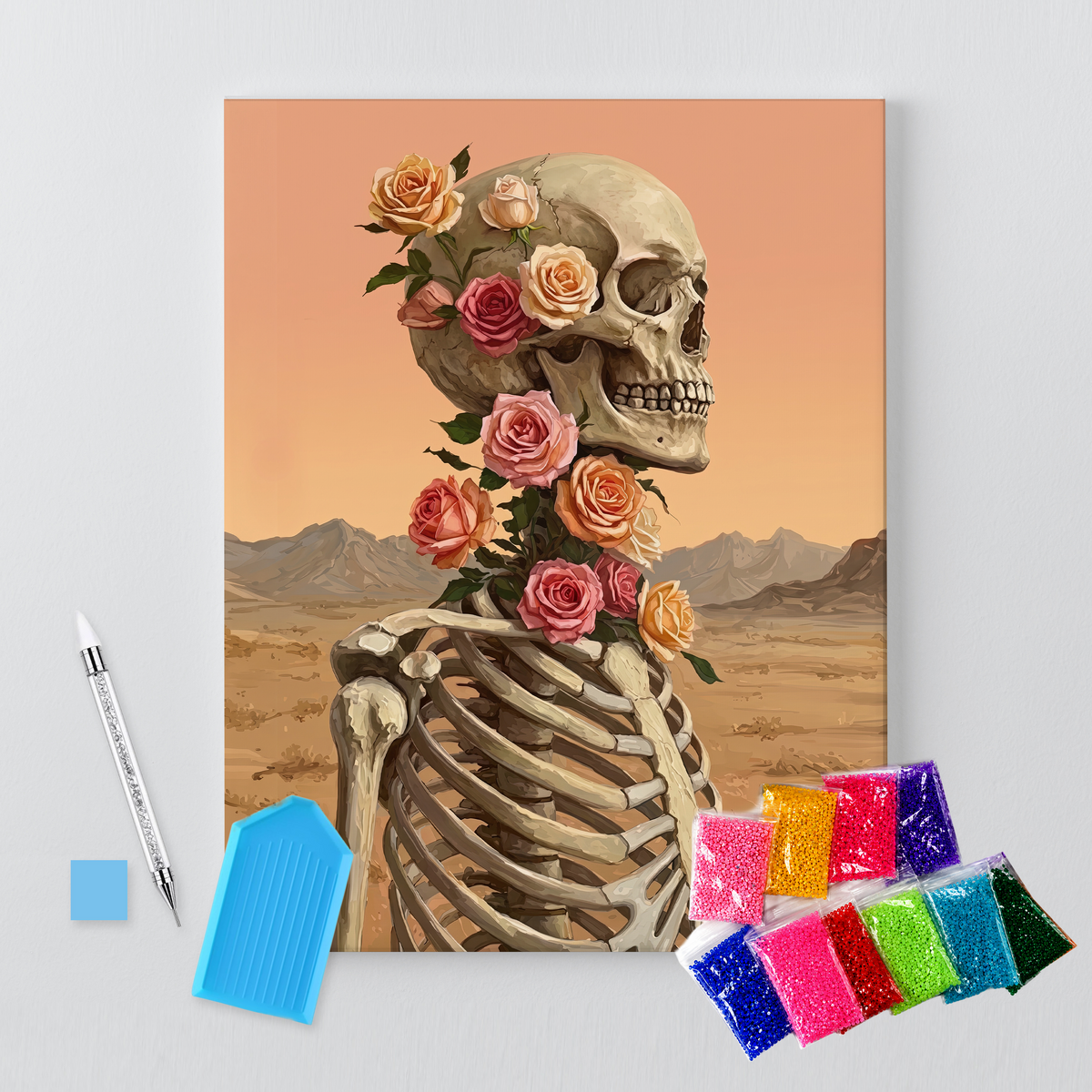 Skeleton with Roses DIY Bedazzle Canvas Kit