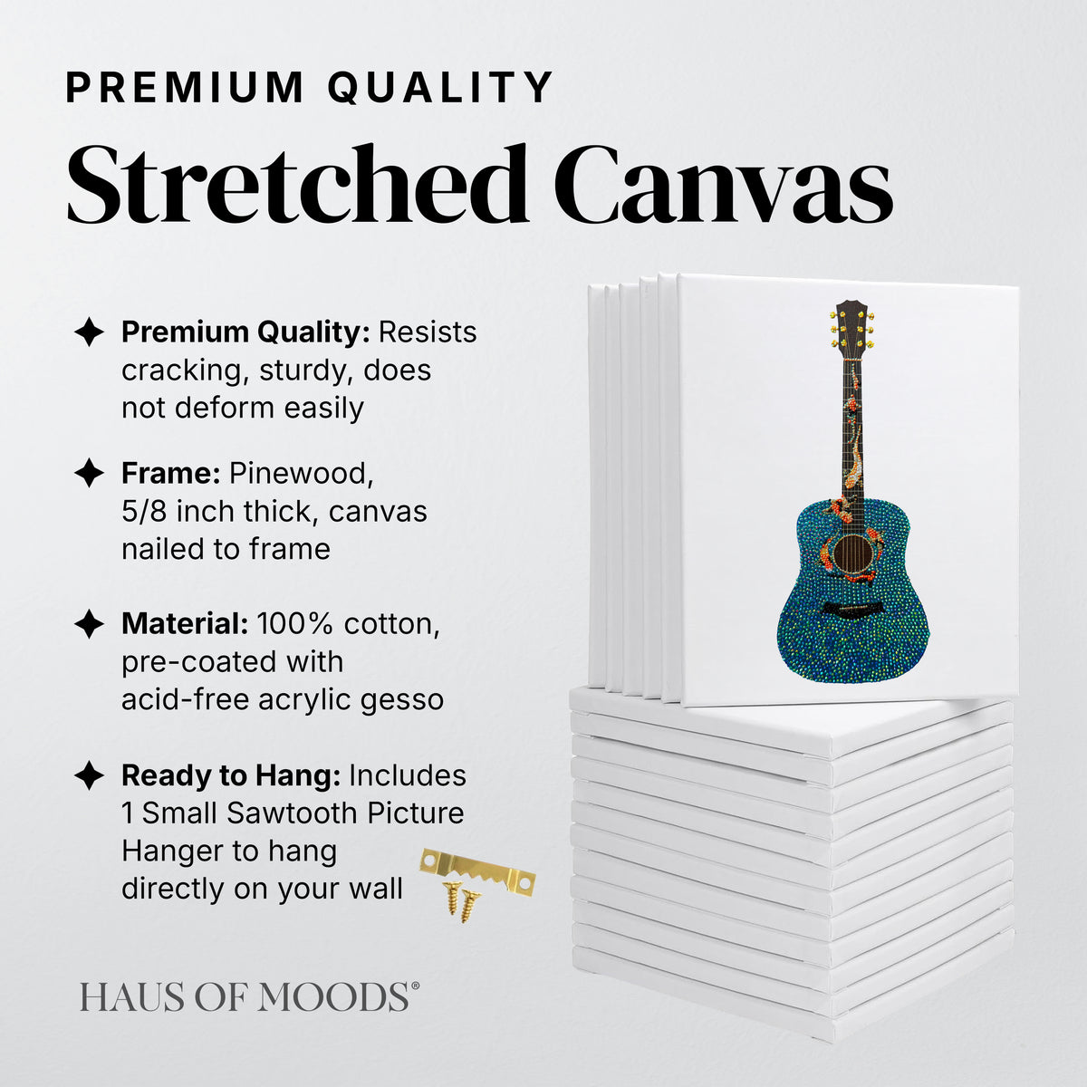 Koi fish guitar stretched canvas rhinestone kit, angled view