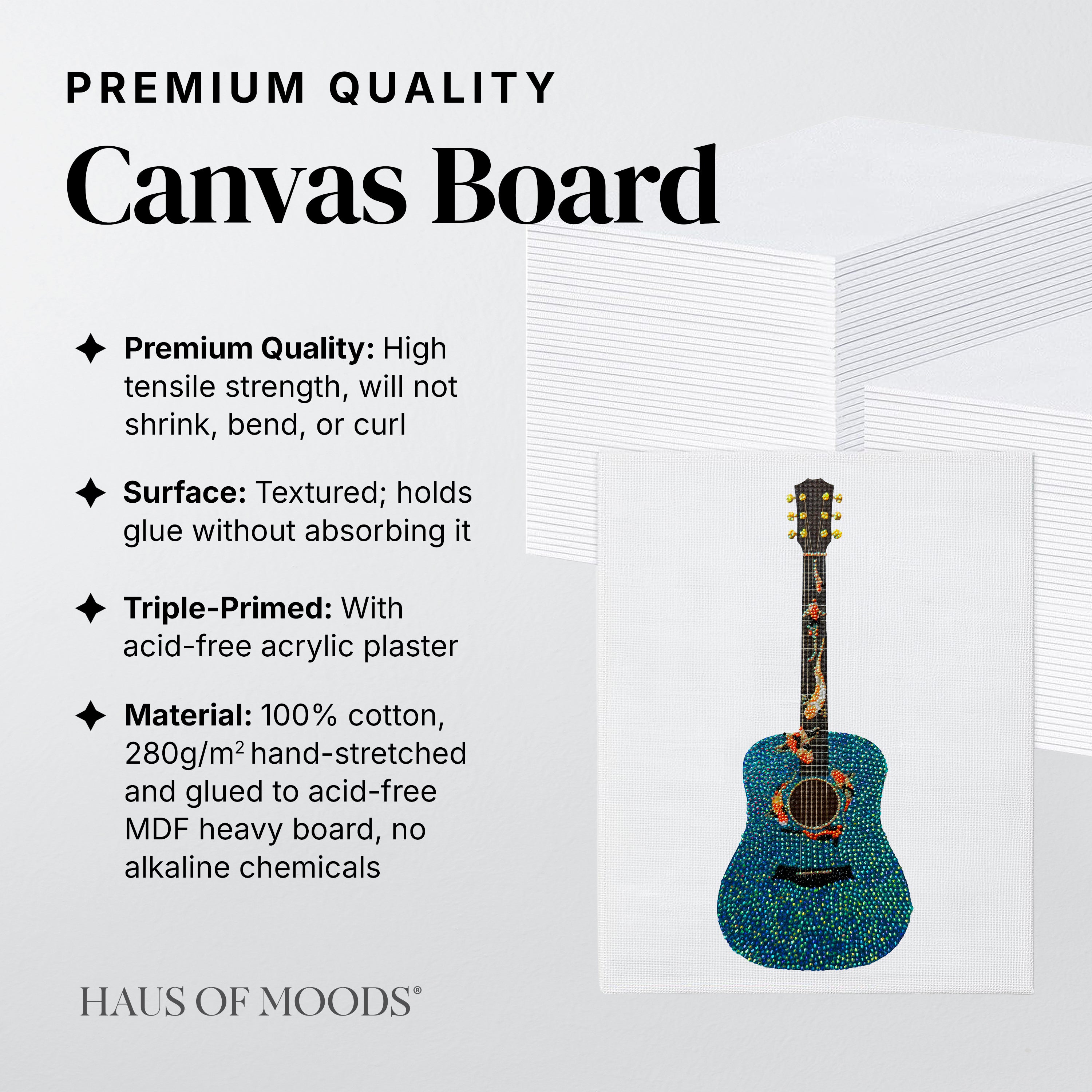 Koi fish guitar canvas board rhinestone kit, angled view