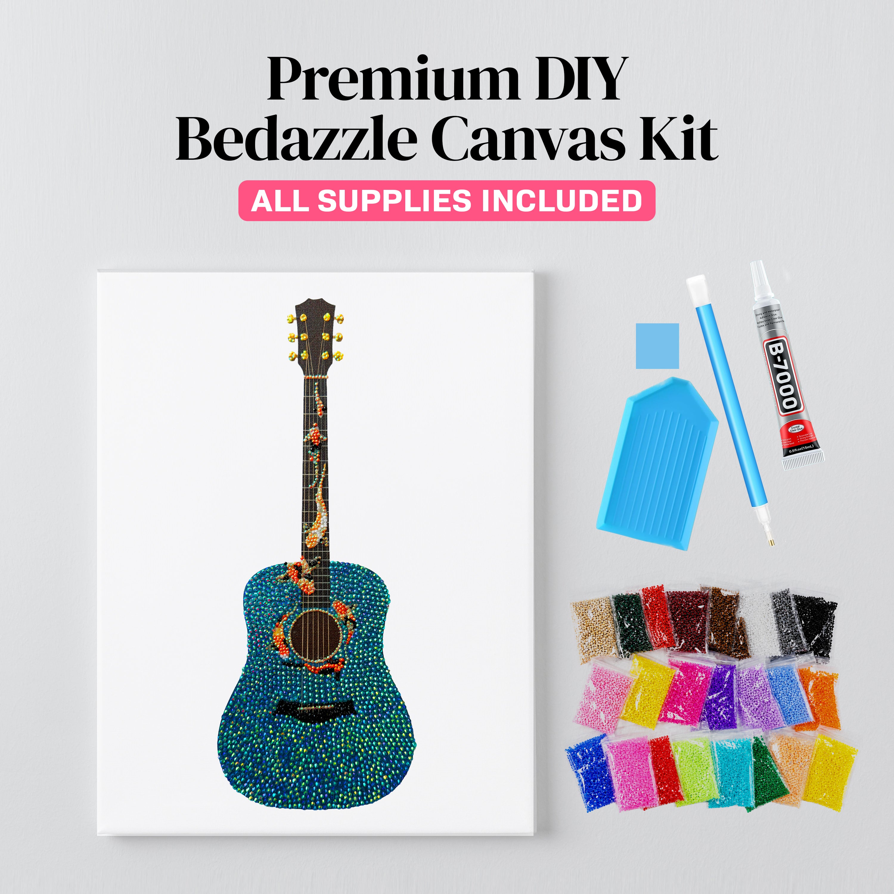 Koi fish guitar rhinestone canvas kit styled on a wall