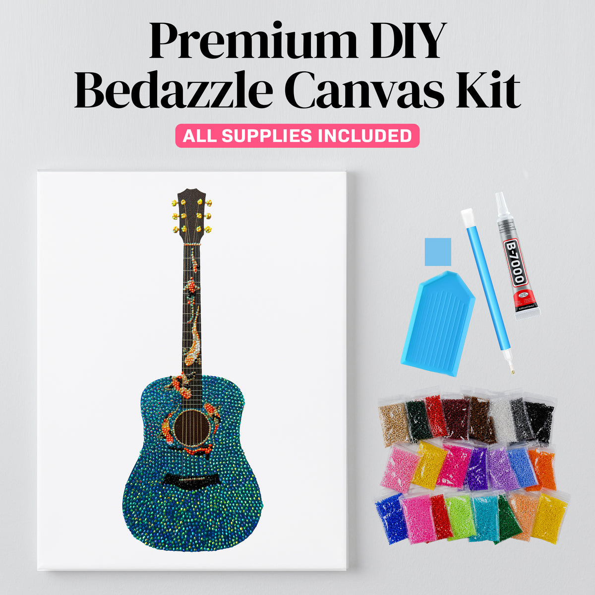 Koi fish guitar rhinestone canvas kit, angled view