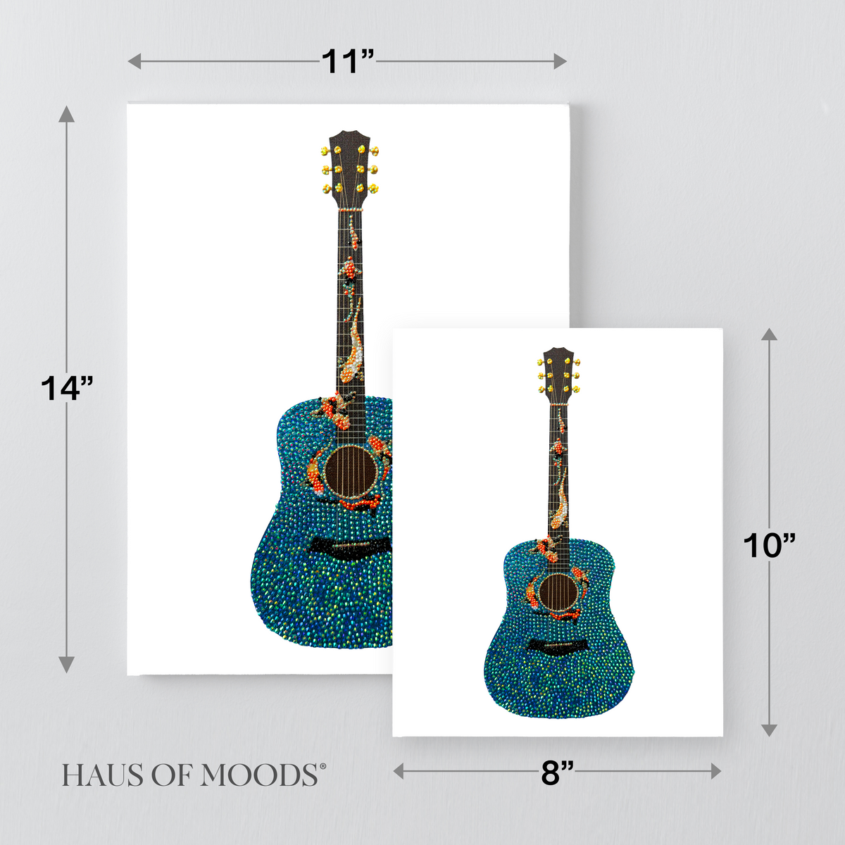 Koi fish guitar bedazzle canvas kit size comparison, 8x10 and 11x14