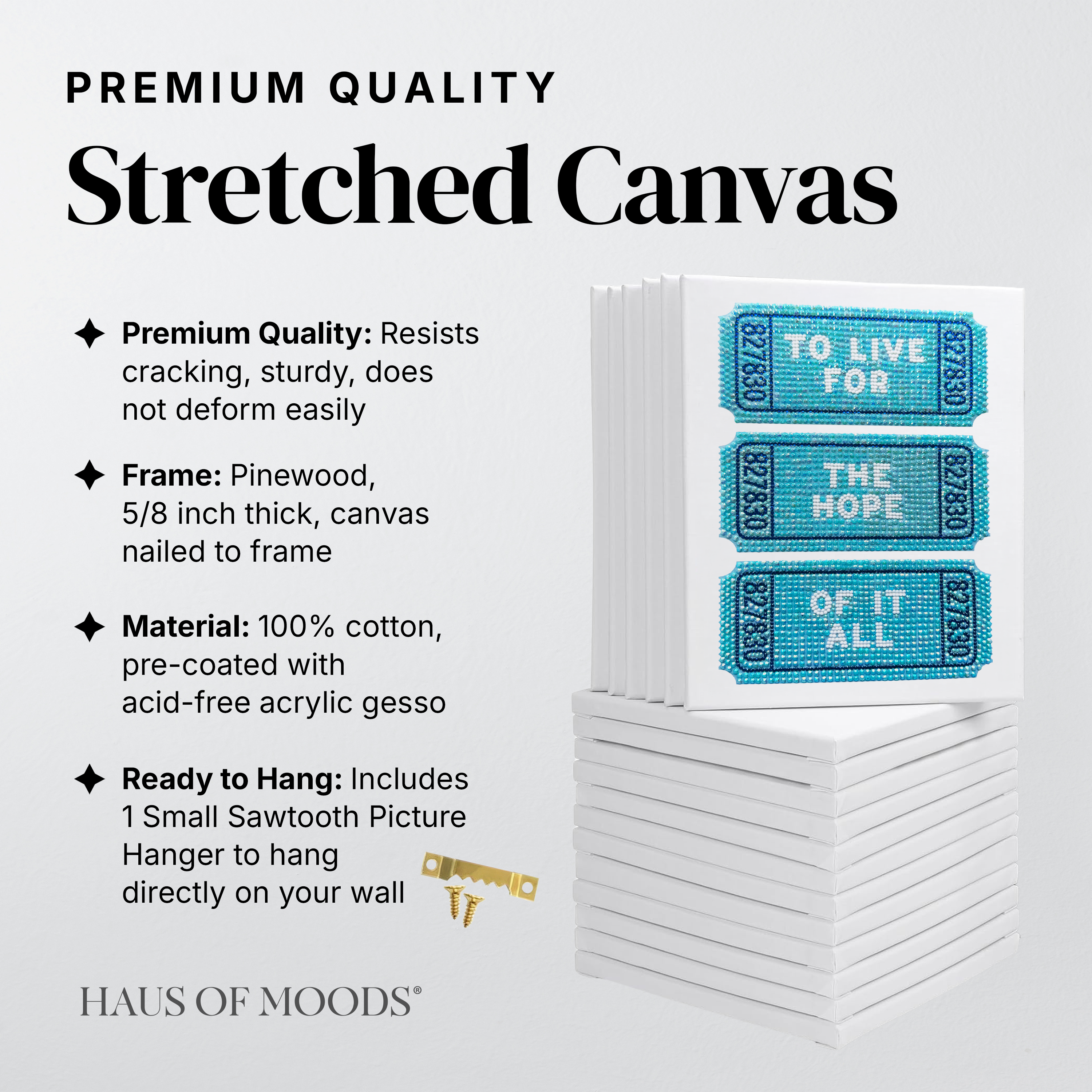 Eras Tour ticket stretched canvas rhinestone kit, angled view