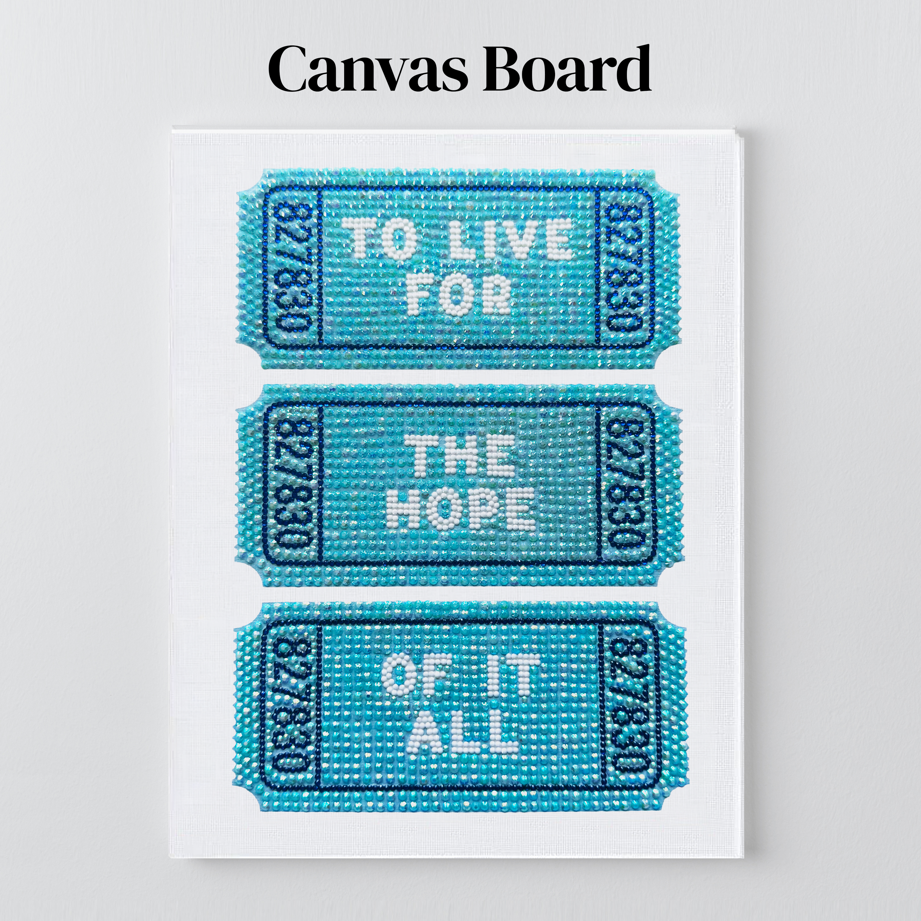 Eras Tour ticket rhinestone art on a flat canvas board, ready to frame