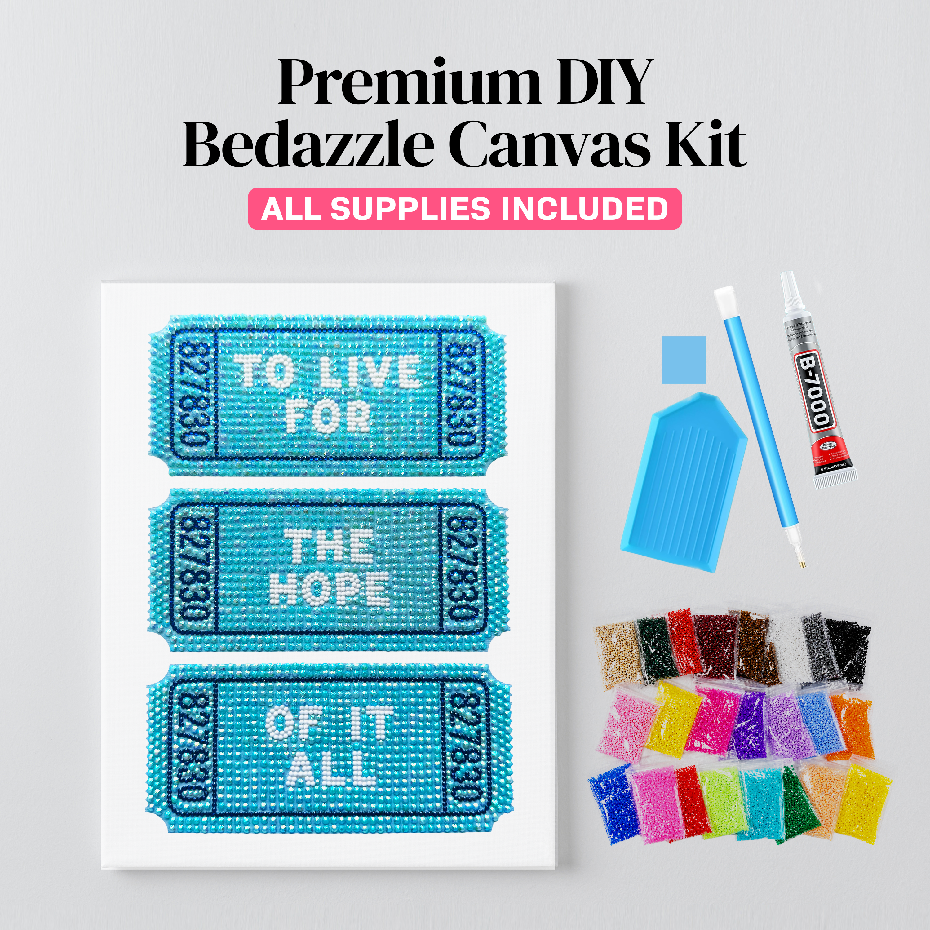 Eras Tour ticket rhinestone canvas kit styled on a wall