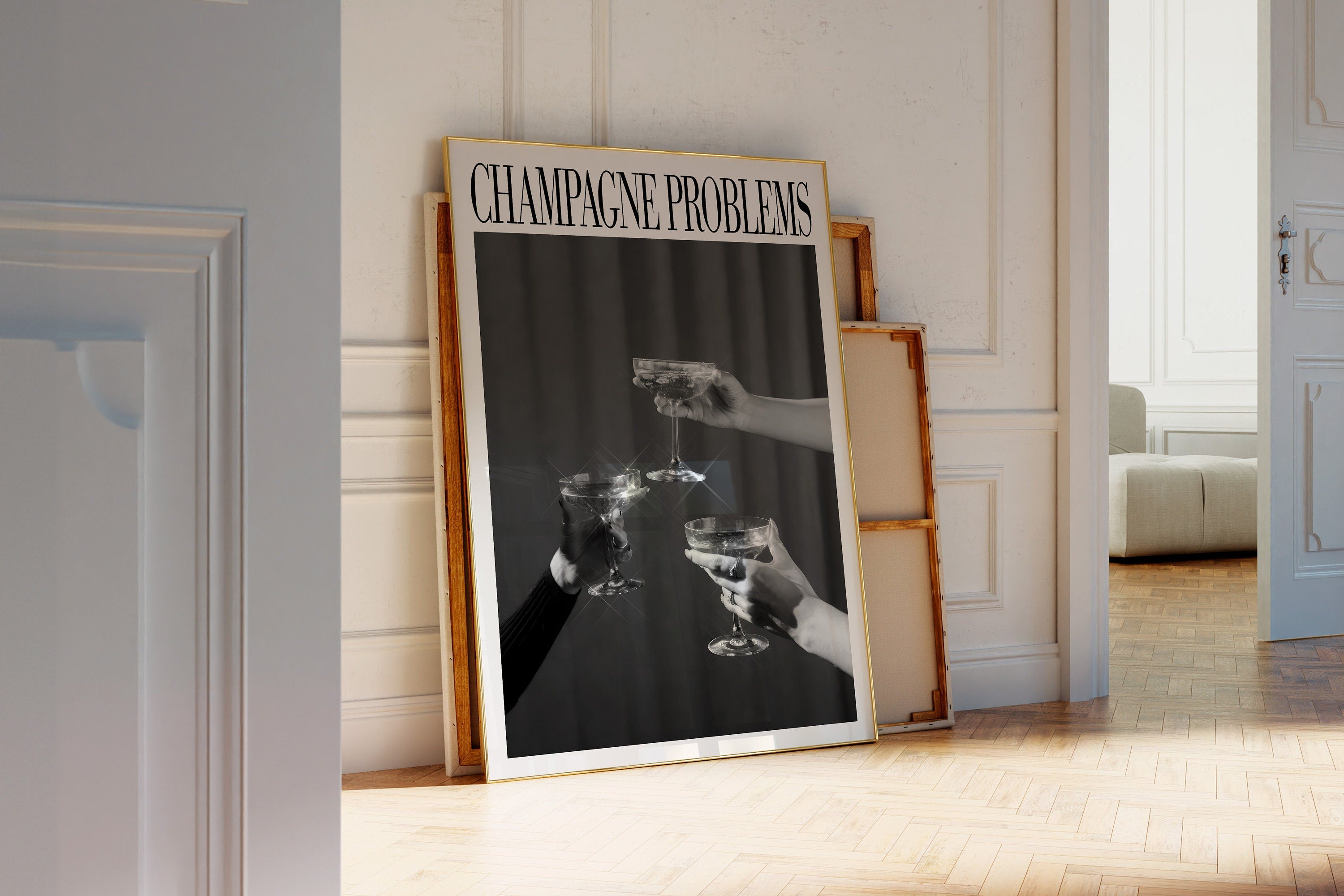 Champagne Problems 3 Cheers Print Black & White, Champagne Problems Print Gift, Bar Cart Printable Wall Art, Preppy Dorm Decor, Taylor Print