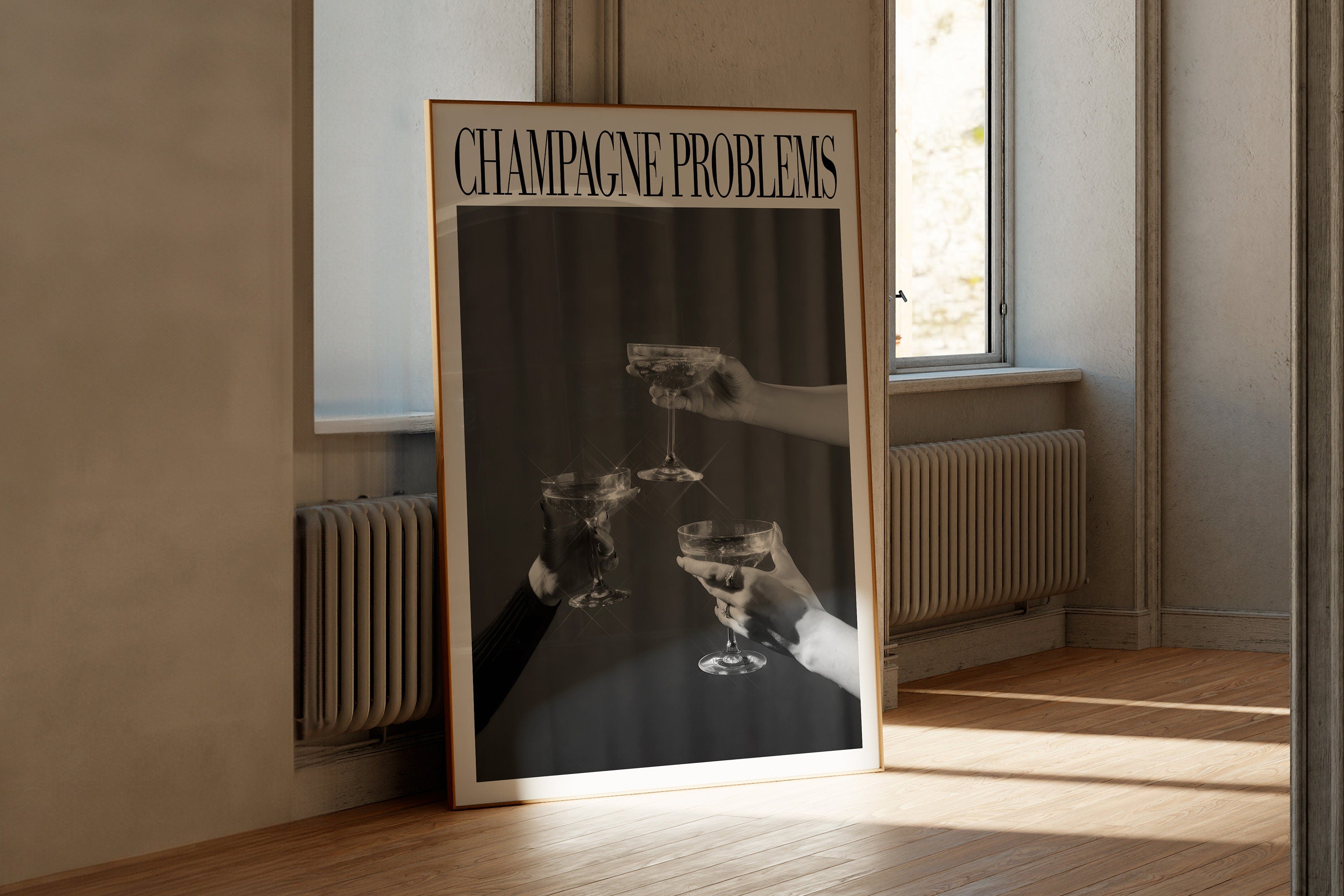 Champagne Problems 3 Cheers Print Black & White, Champagne Problems Print Gift, Bar Cart Printable Wall Art, Preppy Dorm Decor, Taylor Print