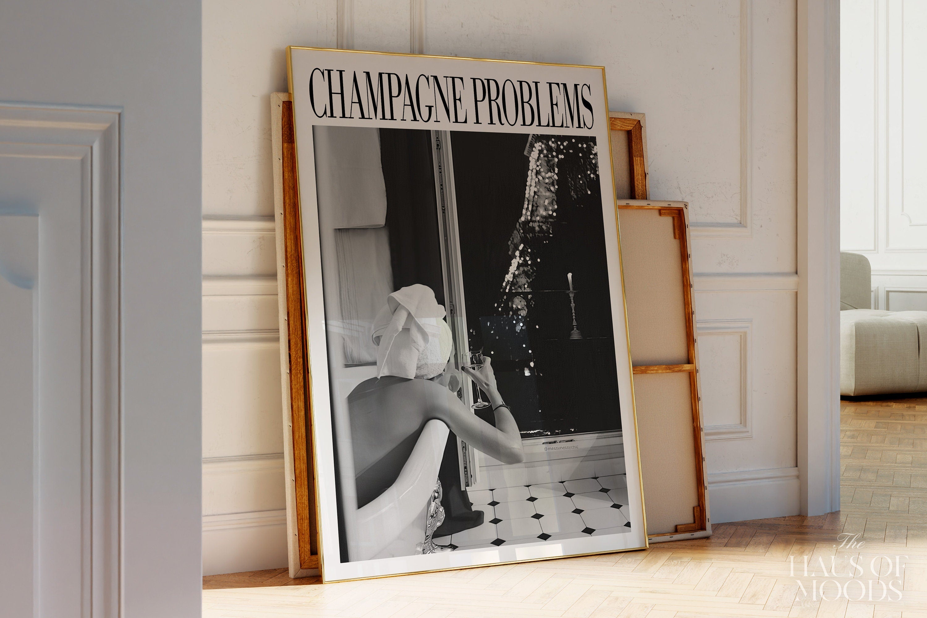 Champagne Problems Paris, Black & White, Champagne Problems Print, Bar Cart Printable Wall Art, Dorm Decor, Taylor Print, Bar Cart Poster