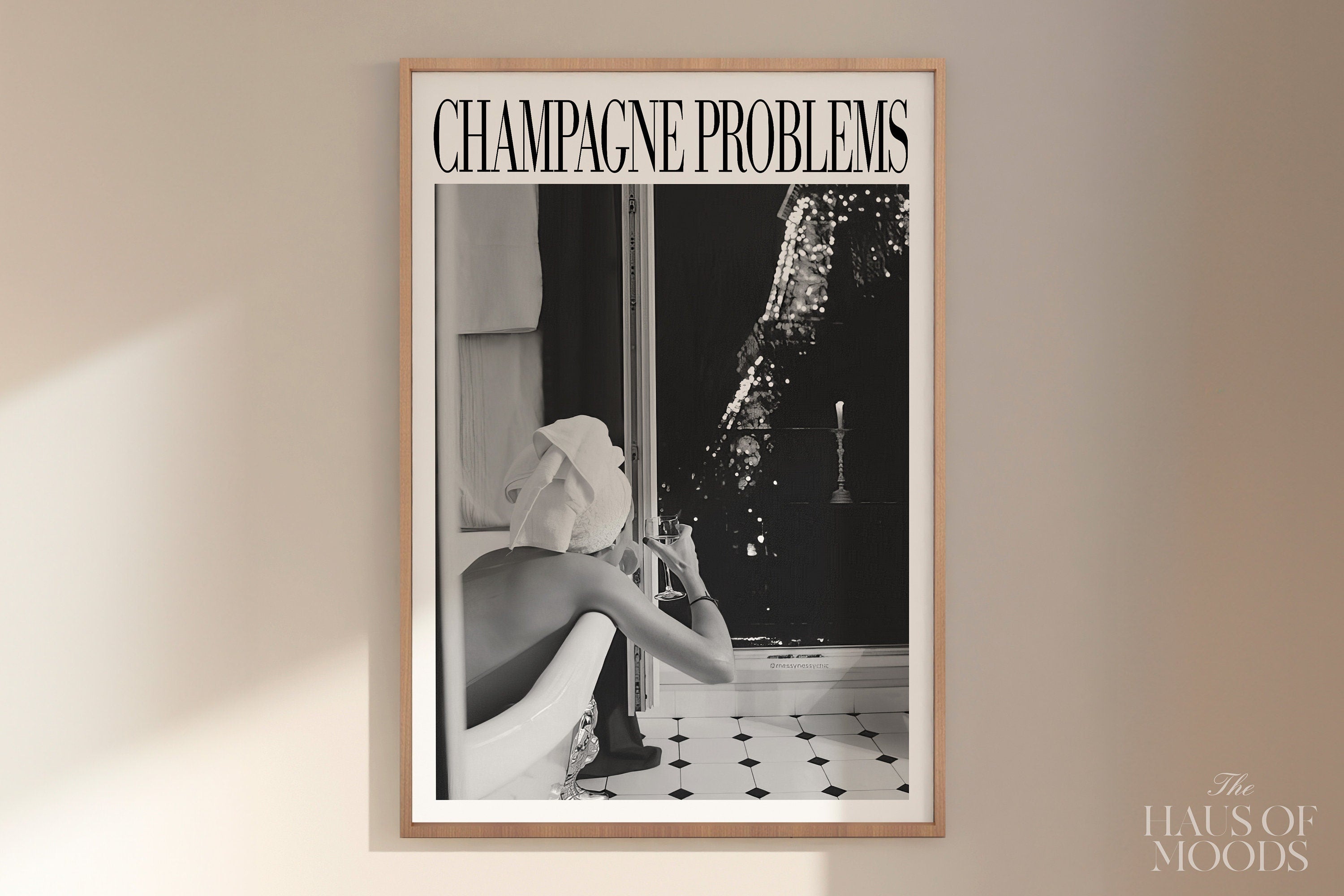 Champagne Problems Paris, Black & White, Champagne Problems Print, Bar Cart Printable Wall Art, Dorm Decor, Taylor Print, Bar Cart Poster