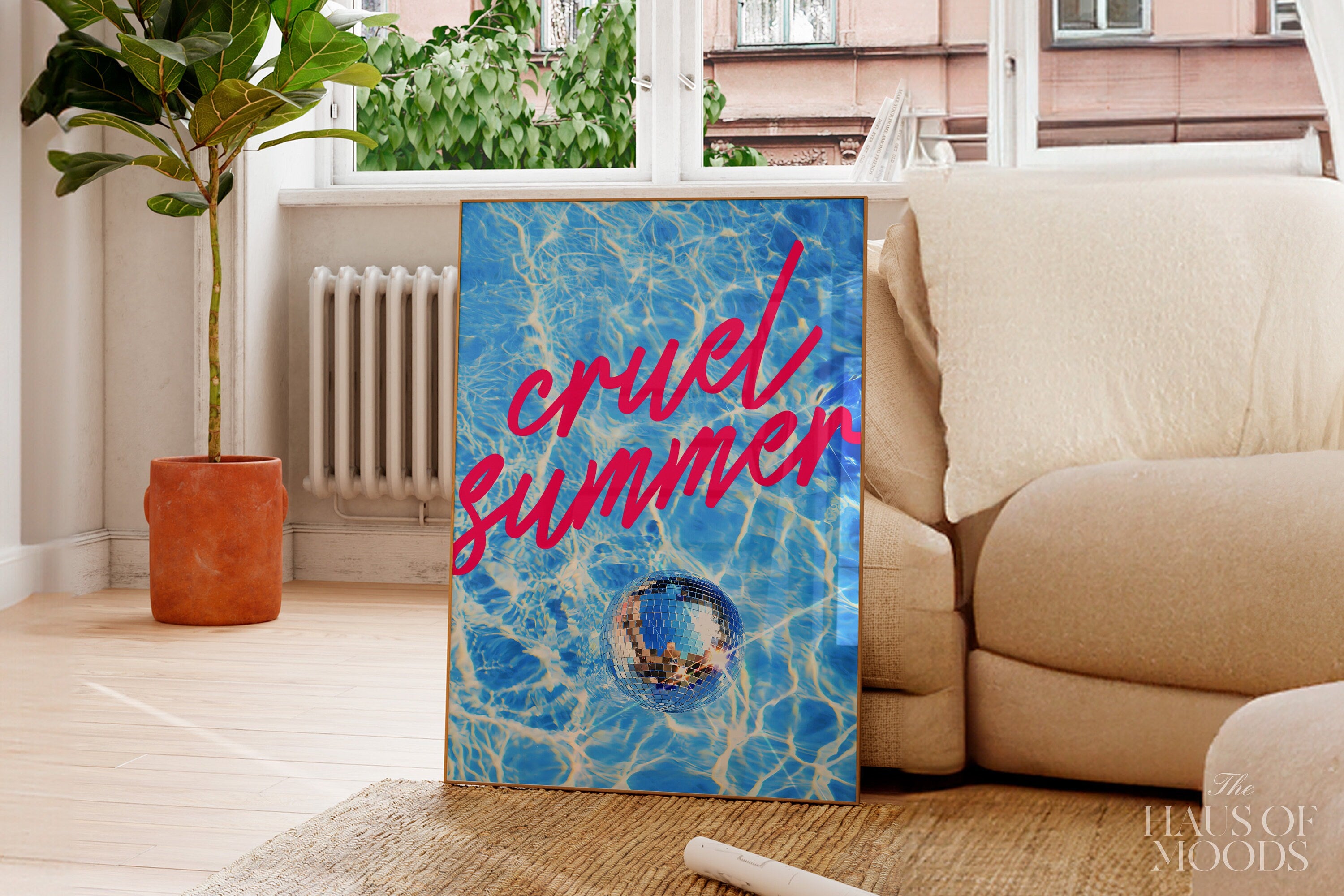 Cruel Summer Poster, Disco Pool Print, Subtle Swiftie Aesthetic Home Decor, Taylor Print, Taylor inspired, eras tour, y2k print, preppy art, bar cart decor, wall art prints, wall art trendy, trendy decor retro, pink girly preppy, digital prints, y2k