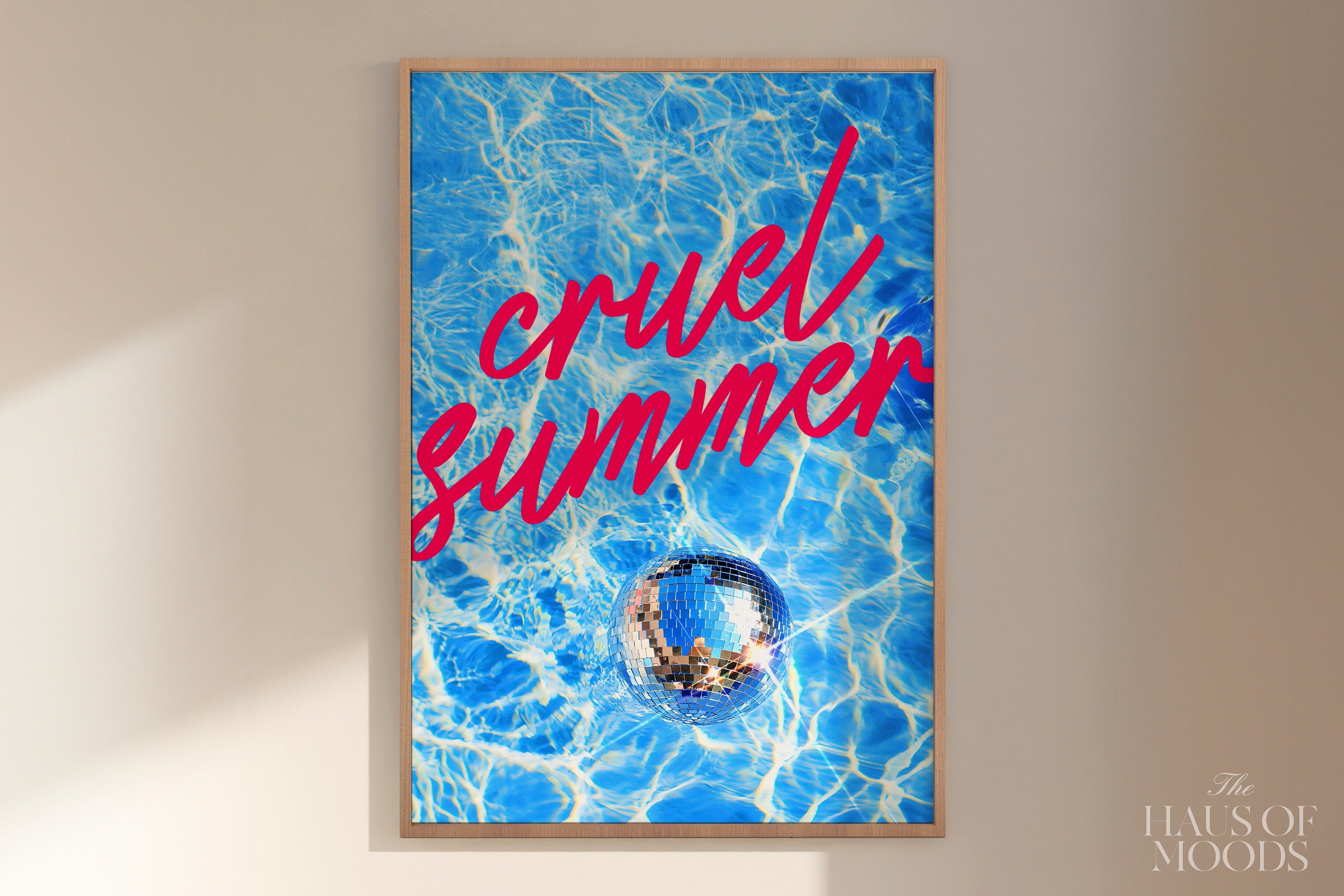 Cruel Summer Poster, Disco Pool Print, Subtle Swiftie Aesthetic Home Decor, Taylor Print, Taylor inspired, eras tour, y2k print, preppy art, bar cart decor, wall art prints, wall art trendy, trendy decor retro, pink girly preppy, digital prints, y2k