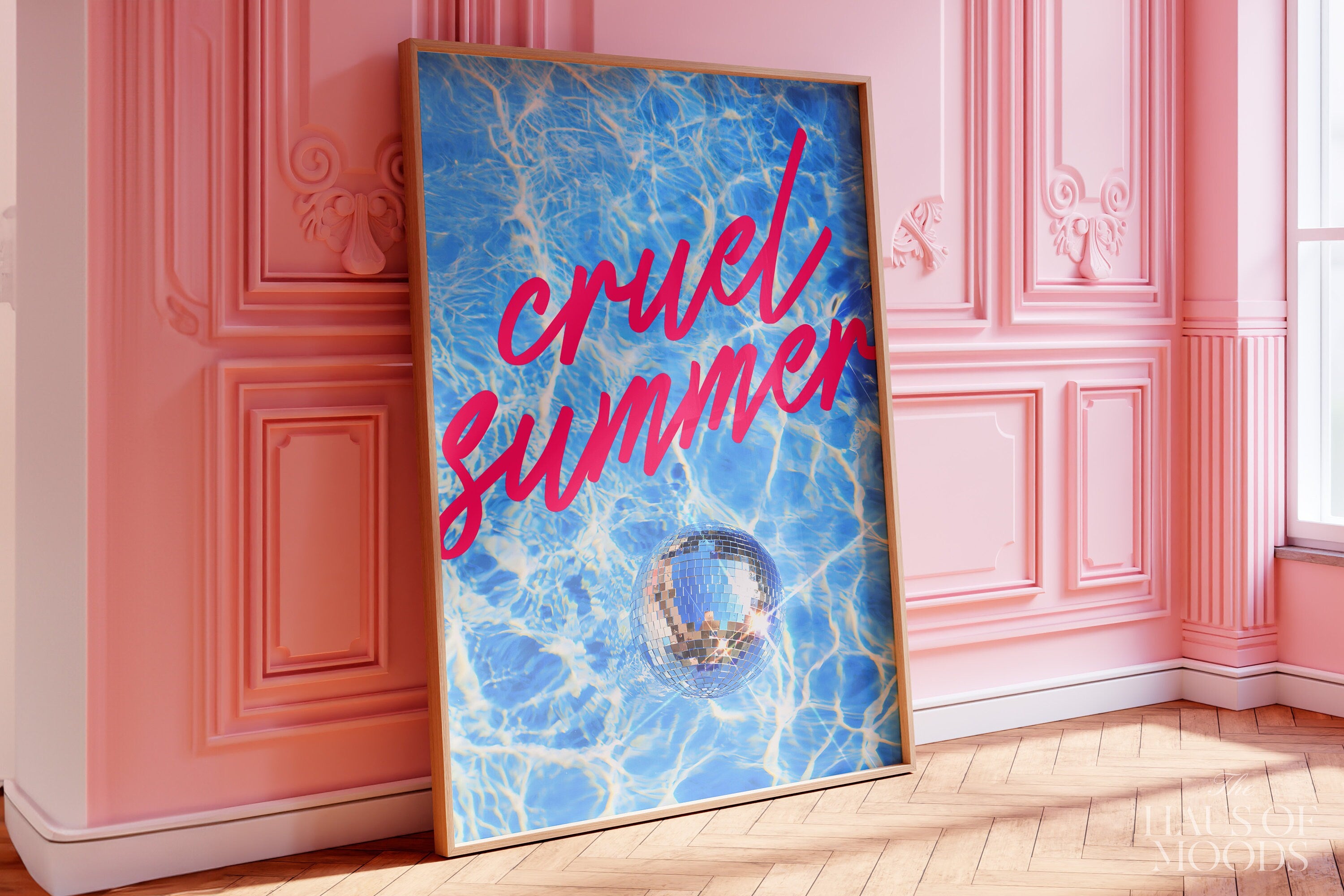 Cruel Summer Poster, Disco Pool Print, Subtle Swiftie Aesthetic Home Decor, Taylor Print, Taylor inspired, eras tour, y2k print, preppy art, bar cart decor, wall art prints, wall art trendy, trendy decor retro, pink girly preppy, digital prints, y2k