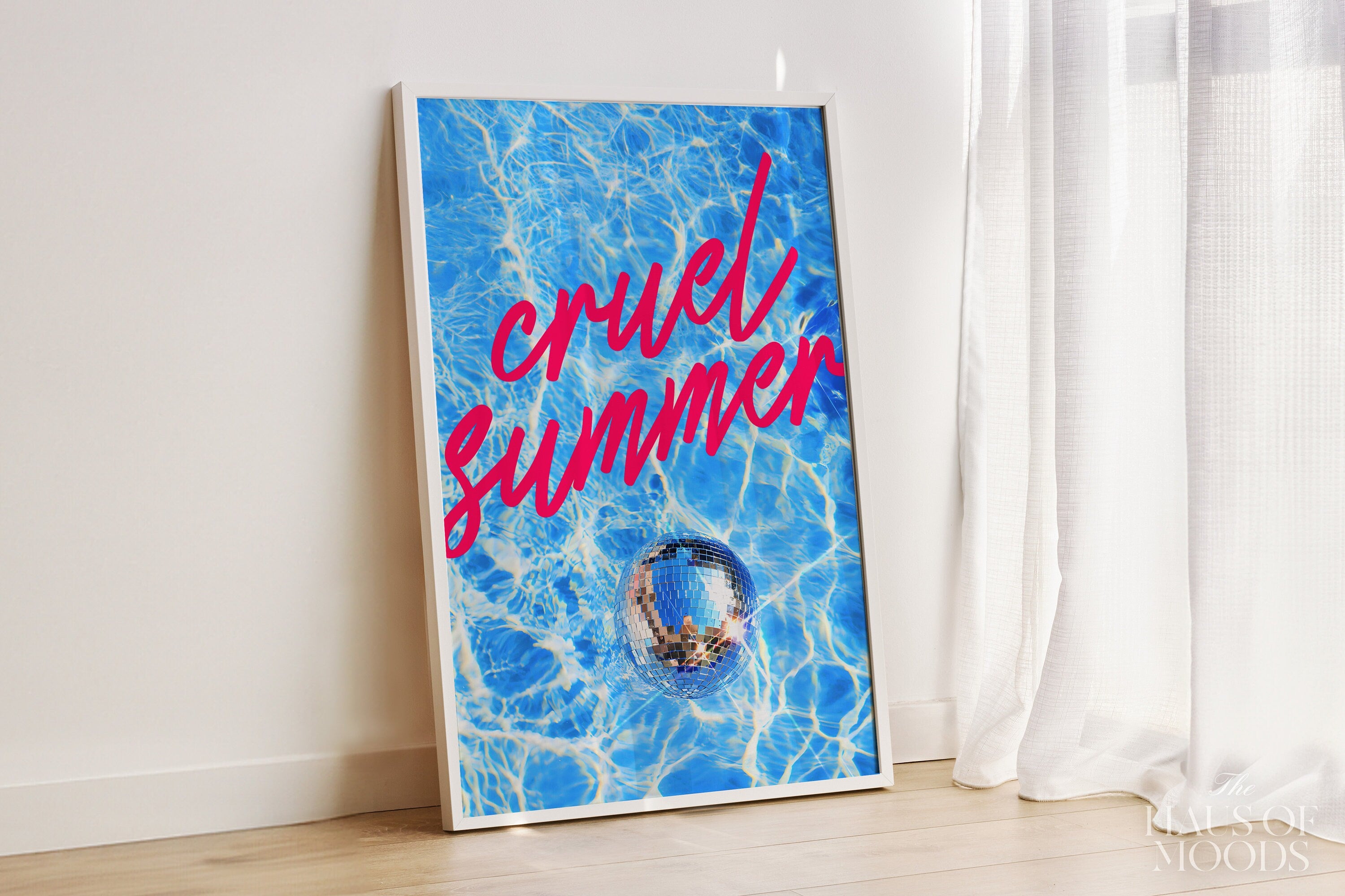 Cruel Summer Poster, Disco Pool Print, Subtle Swiftie Aesthetic Home Decor, Taylor Print, Taylor inspired, eras tour, y2k print, preppy art, bar cart decor, wall art prints, wall art trendy, trendy decor retro, pink girly preppy, digital prints, y2k