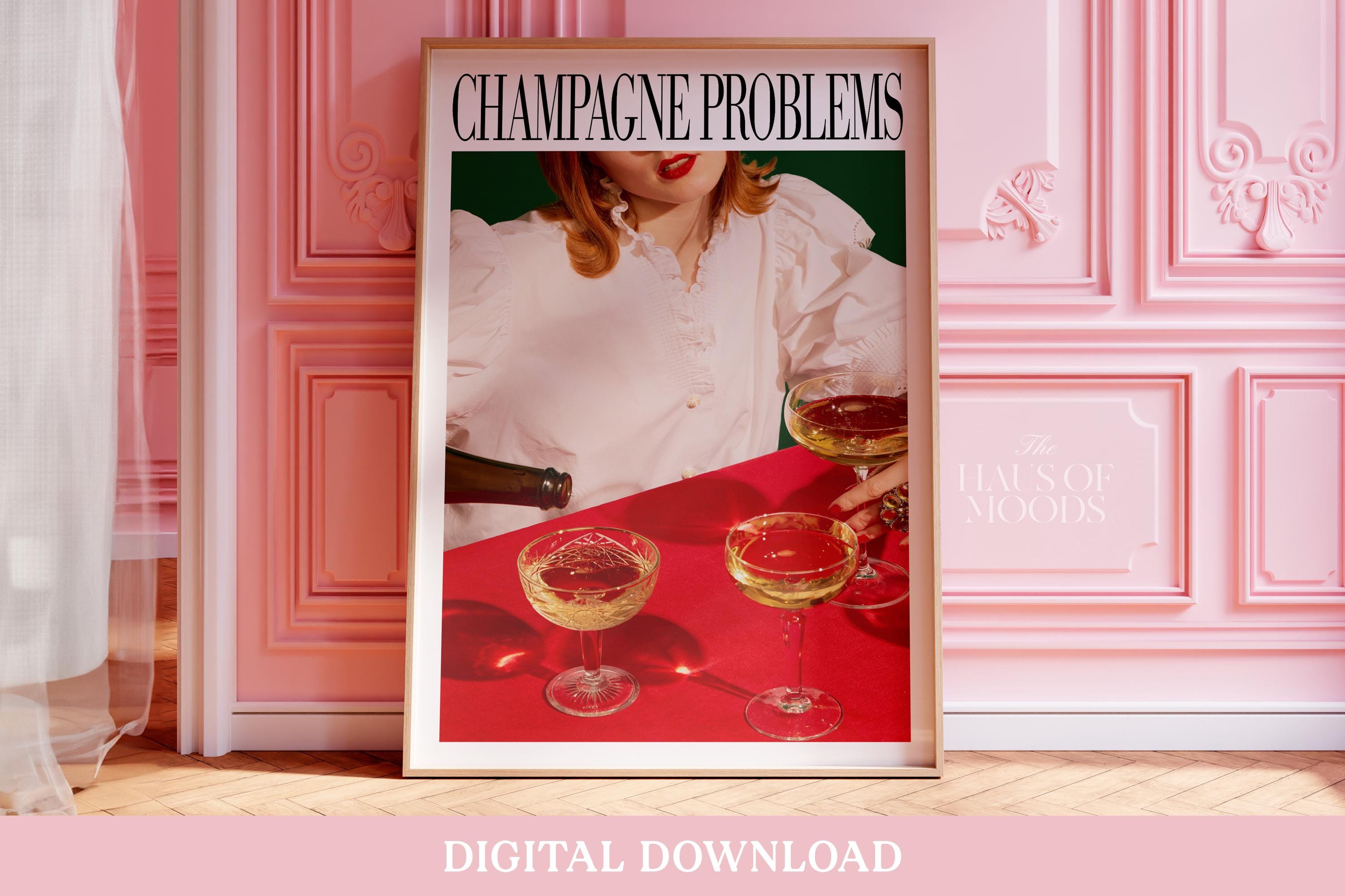 Champagne Problems Print | Evermore Album Poster | Print Gift | Bar Cart Printable Wall Art | Minimal Taylor Print