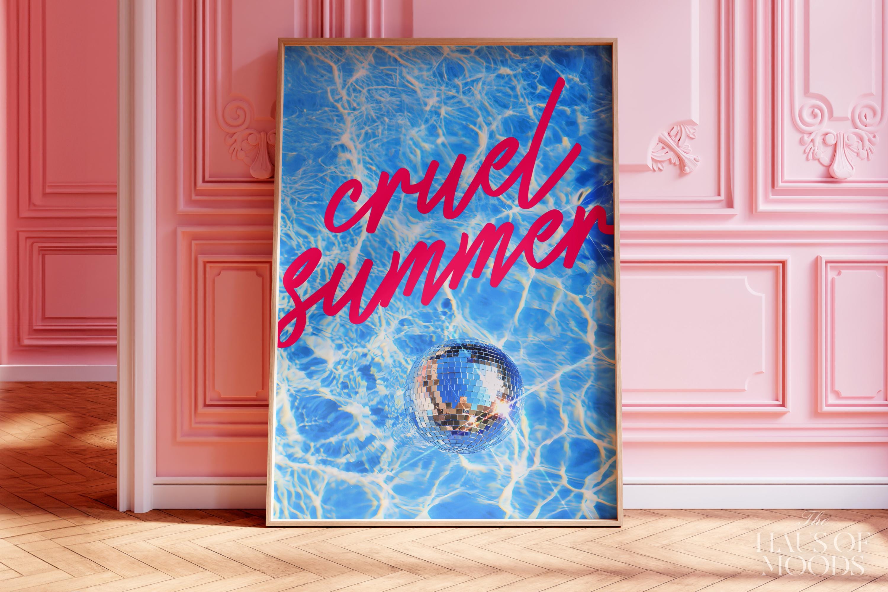 Cruel Summer Poster, Disco Pool Print, Subtle Swiftie Aesthetic Home Decor, Taylor Print, Taylor inspired, eras tour, y2k print, preppy art, bar cart decor, wall art prints, wall art trendy, trendy decor retro, pink girly preppy, digital prints, y2k