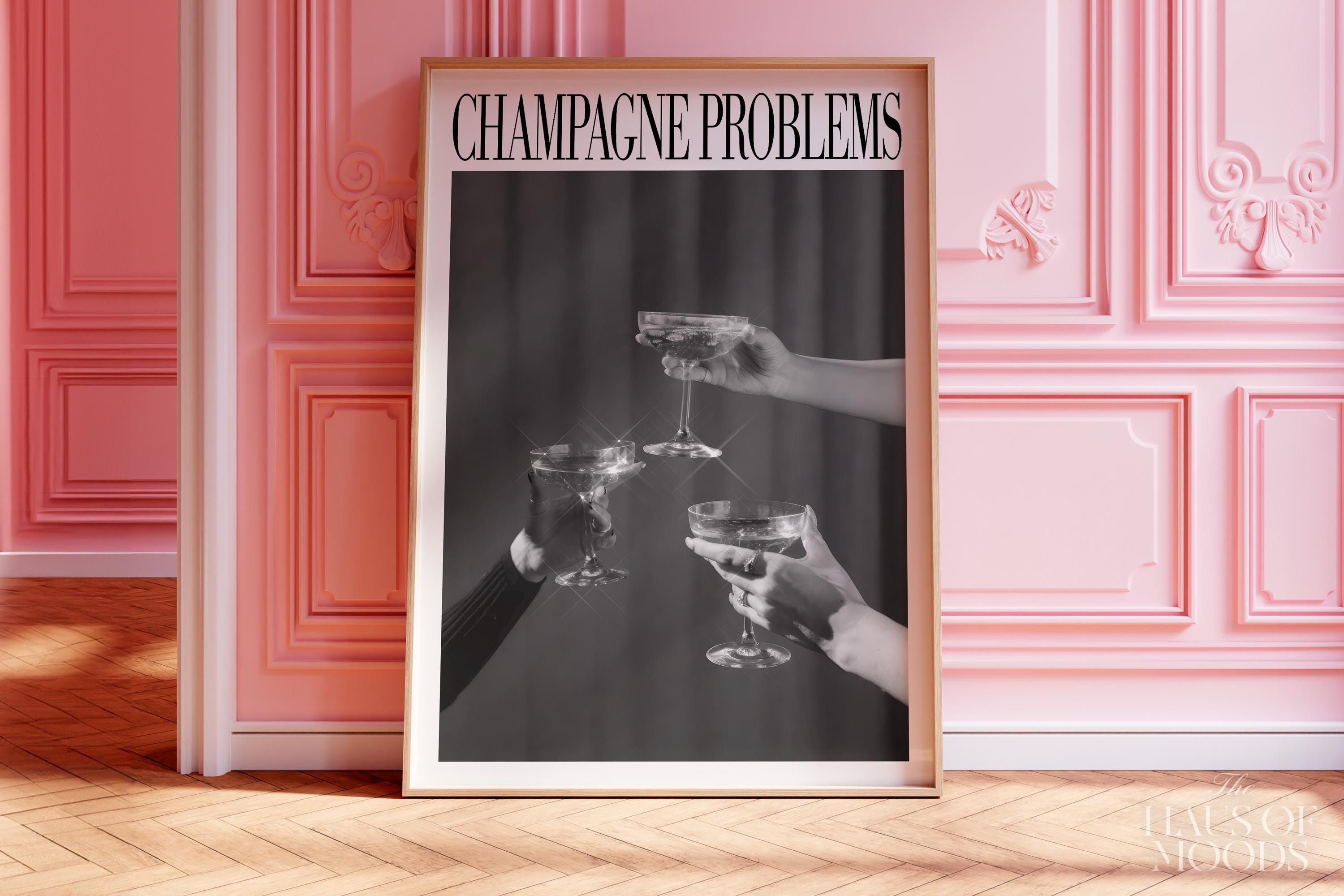 Champagne Problems 3 Cheers Print Black & White