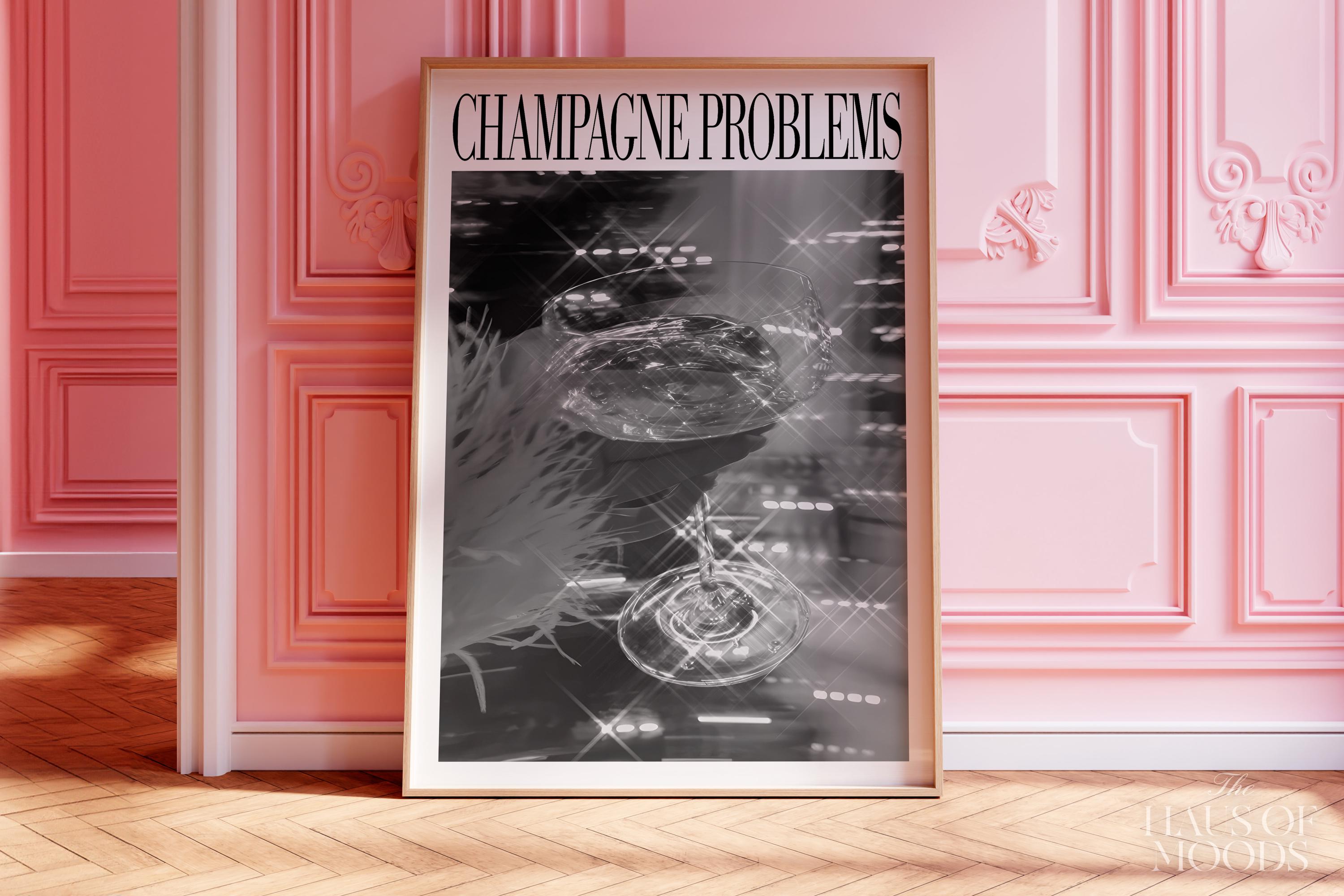 Champagne Problems Champagne Cheers, Black & White, Champagne Problems Taylor Print, Bar Cart Printable Art, Preppy Dorm Decor, Taylor Print