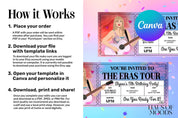 The Eras Tour birthday party, Printable Taylor Swif editable my bday era invitation, girl birthday, eras invitation, in my birthday era, taylor invite, canva template, birthday era  taylor swiftiee party, eras tour invitation, birthday invite