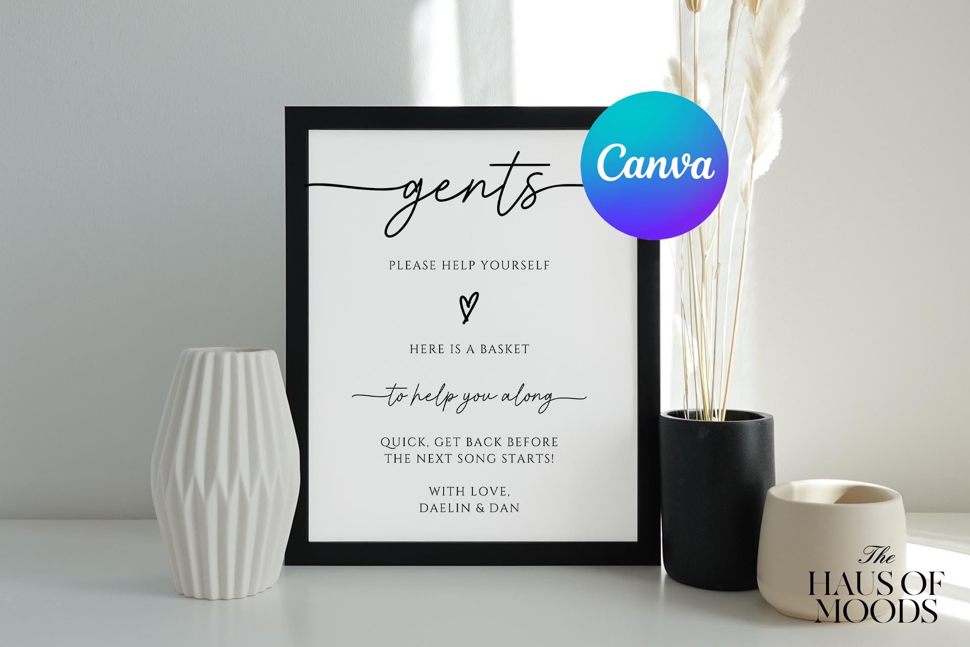 print at home sign, modern wedding sign,instant download,wedding template,wedding bathroom,diy wedding,sign template,bathroom basket sign,printable wedding,wedding restroom,ladies gents,event bathroom sign, canva wedding sign