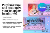 The Eras Tour birthday party, Printable Taylor Swif editable my bday era invitation, girl birthday, eras invitation, in my birthday era, taylor invite, canva template, birthday era  taylor swiftiee party, eras tour invitation, birthday invite