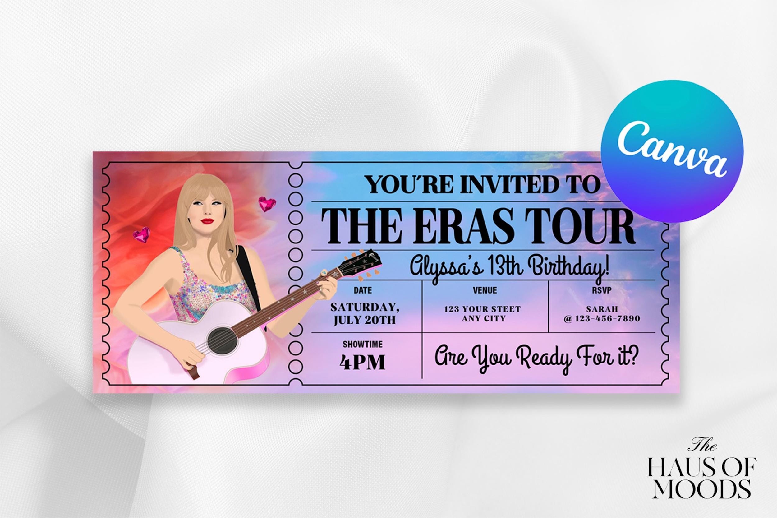 The Eras Tour birthday party, Printable Taylor Swif editable my bday era invitation, girl birthday, eras invitation, in my birthday era, taylor invite, canva template, birthday era  taylor swiftiee party, eras tour invitation, birthday invite