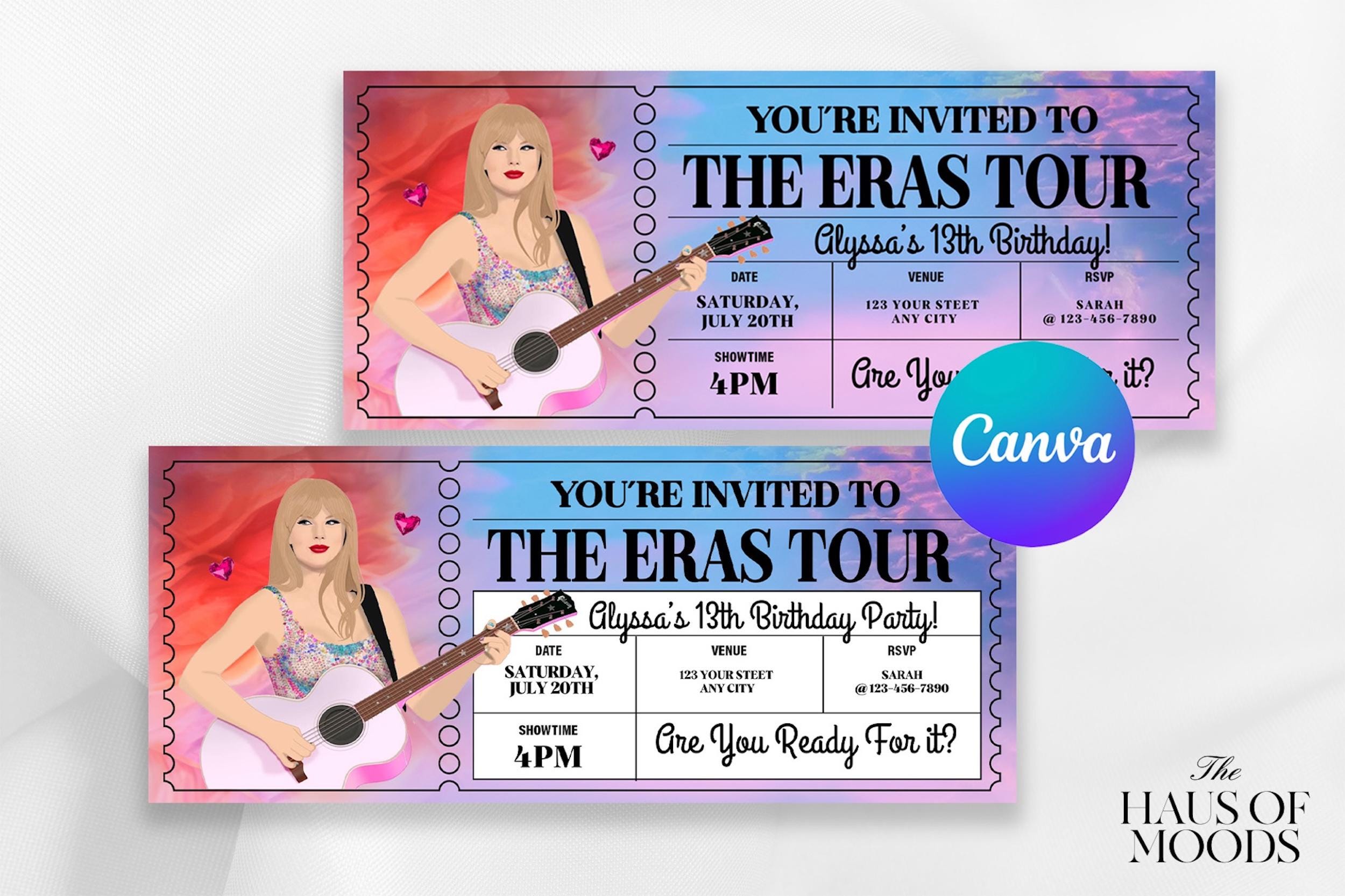 The Eras Tour birthday party, Printable Taylor Swif editable my bday era invitation, girl birthday, eras invitation, in my birthday era, taylor invite, canva template, birthday era  taylor swiftiee party, eras tour invitation, birthday invite