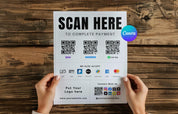 Scan To Pay Template, Qr Code Sign, Small Business, Editable Canva Template,Paypal Payment Sign, Venmo Sign, Business Sign, Printable Sign