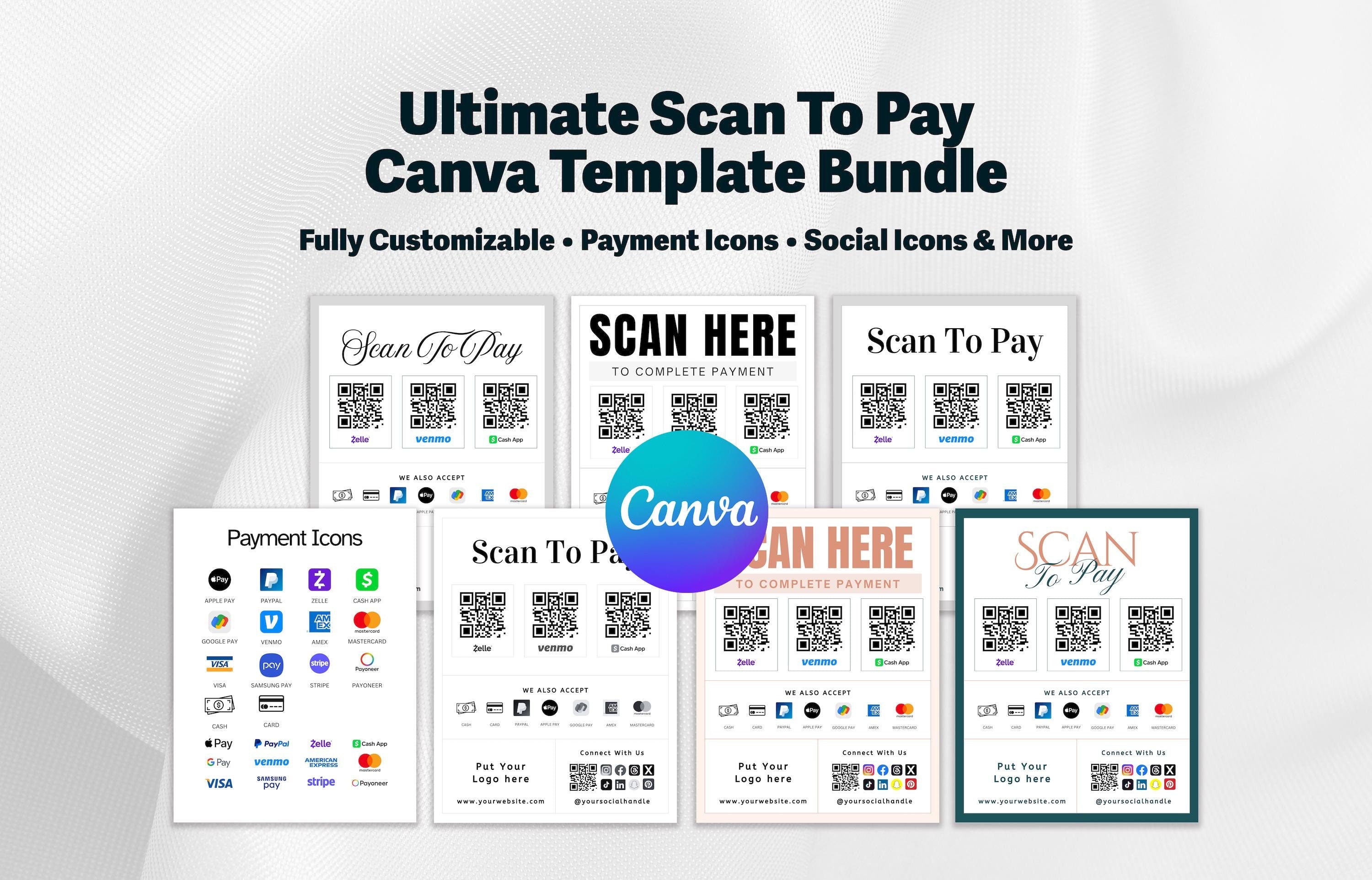 Scan To Pay Template, Qr Code Sign, Small Business, Editable Canva Template,Paypal Payment Sign, Venmo Sign, Business Sign, Printable Sign