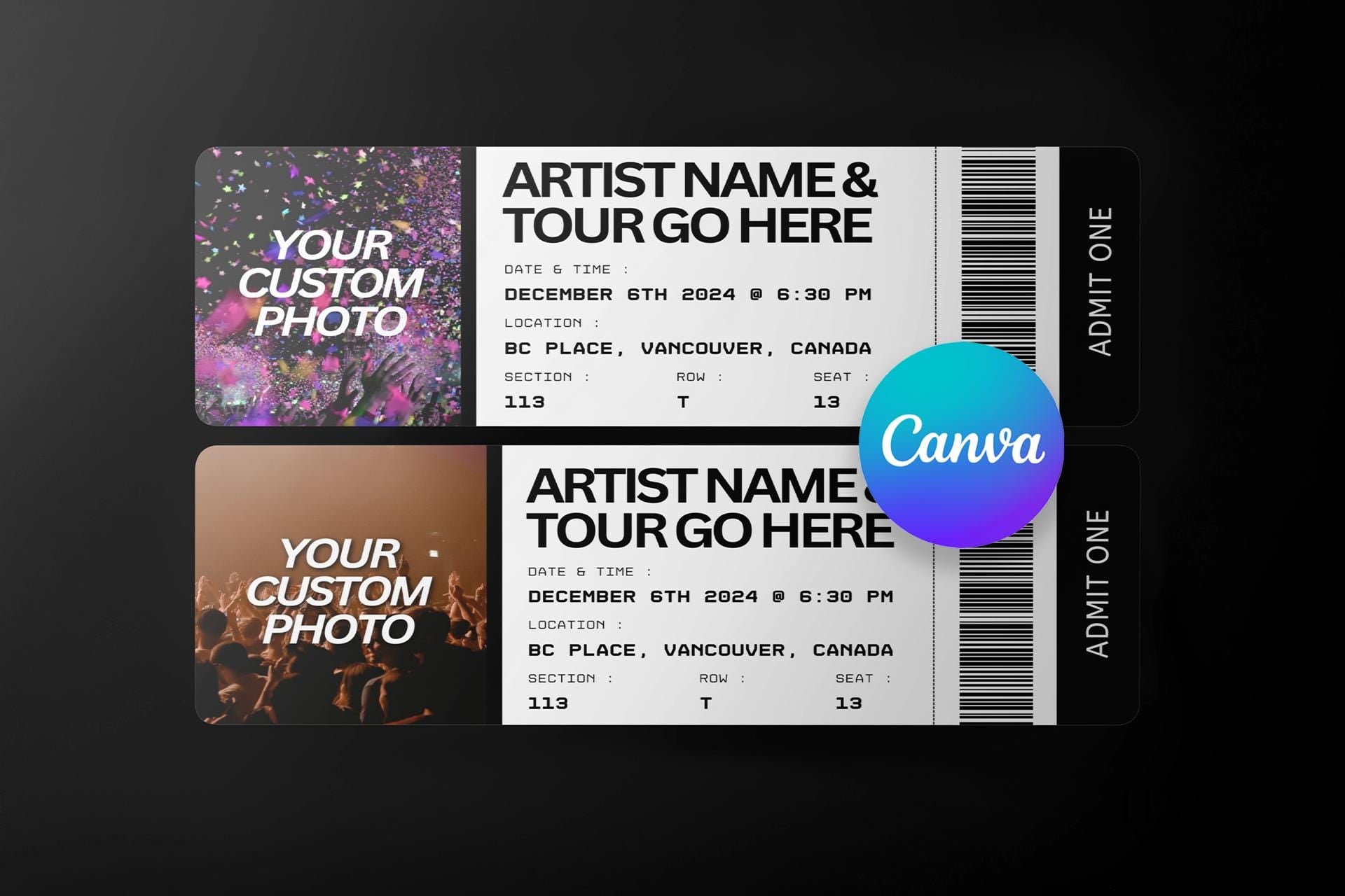 gift for her,personalized gifts,concert ticket gift,custom ticket,concert ticket,anniversary gift,diy event ticket,template editable,event ticket,ticket template,canva template,editable template,printable tickets